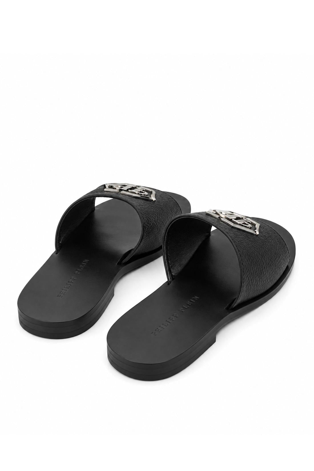 Philipp Plein Leather Sandals Big Hexagon, Flache Schuhe