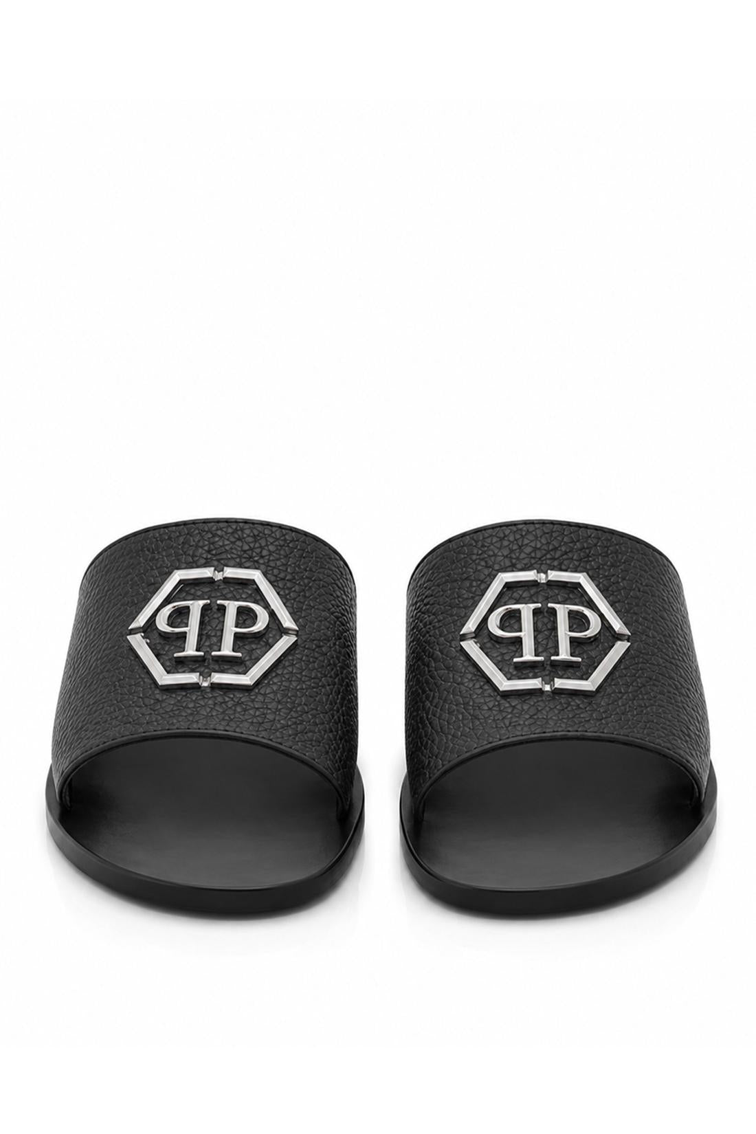 Philipp Plein Leather Sandals Big Hexagon, Flache Schuhe
