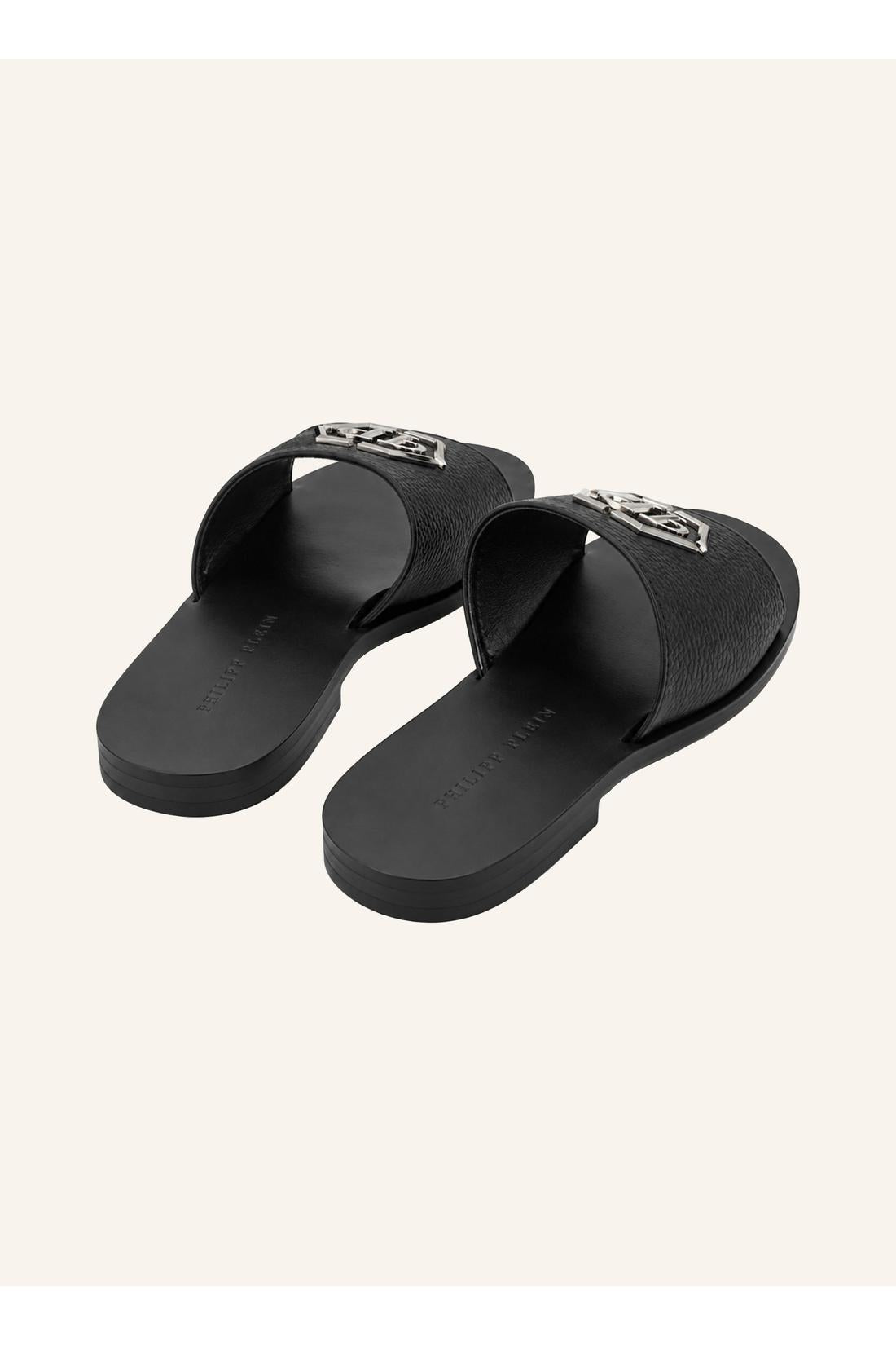 Philipp Plein Leather Sandals Big Hexagon, Flache Schuhe