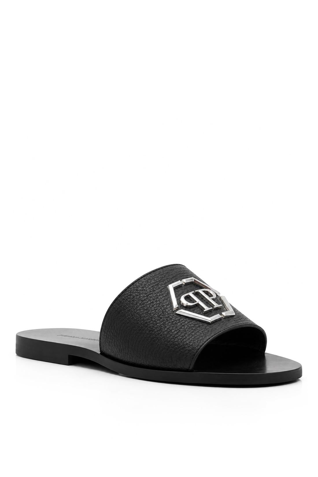 Philipp Plein Leather Sandals Big Hexagon, Flache Schuhe