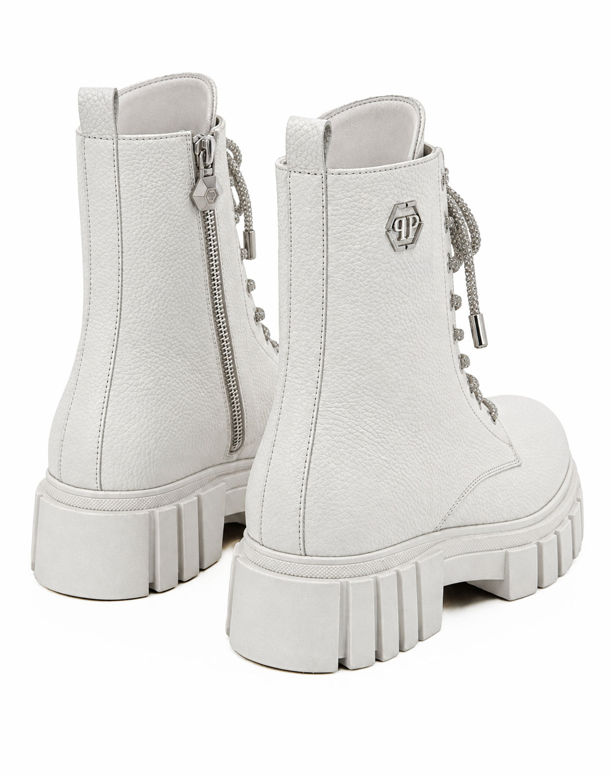 Philipp Plein Leather Boots Deer Print Laces Strass, Stiefel & Stiefeletten