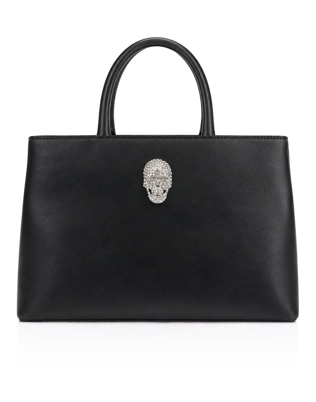 Leather Medium Handle Bag Skull Strass