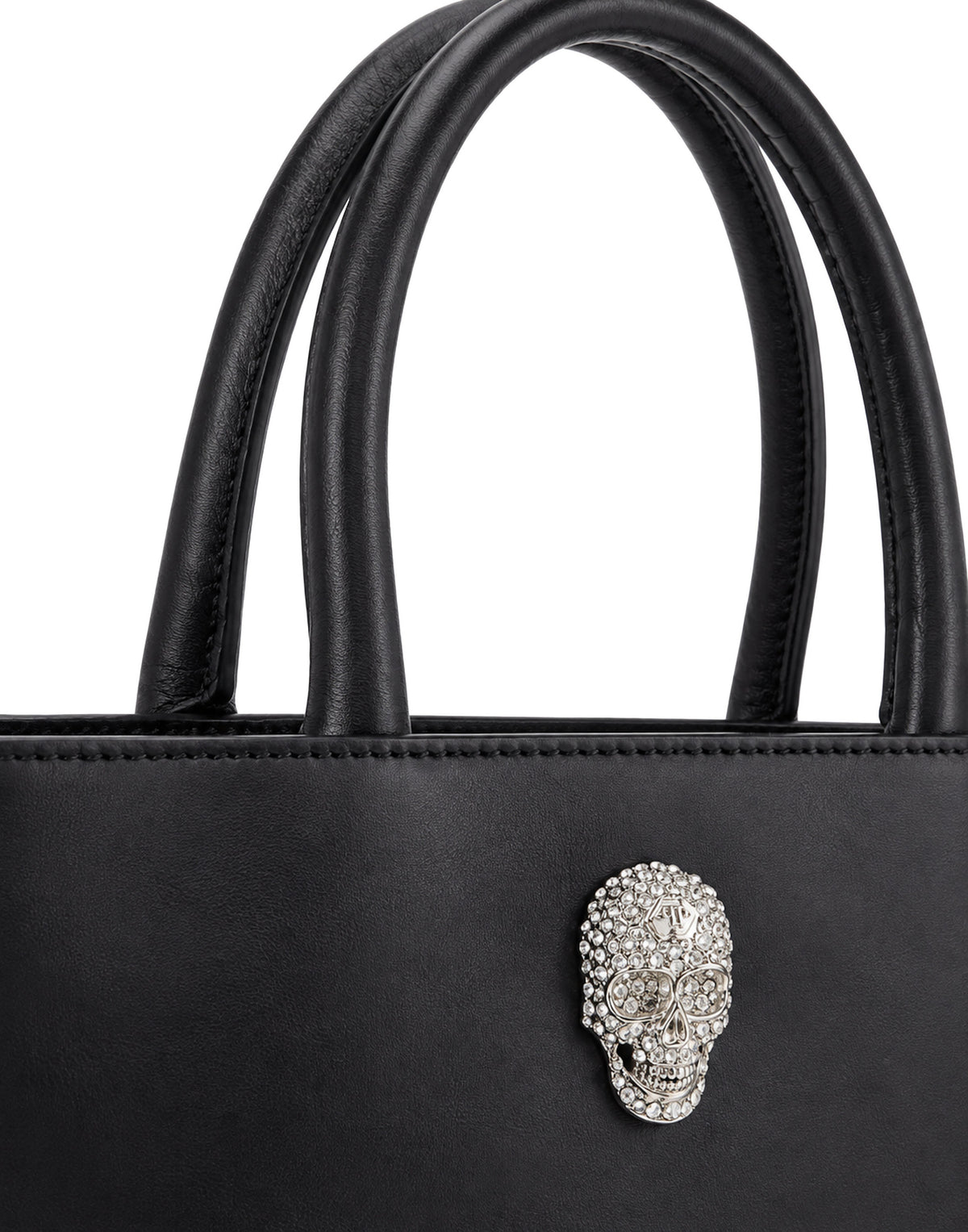 Leather Medium Handle Bag Skull Strass