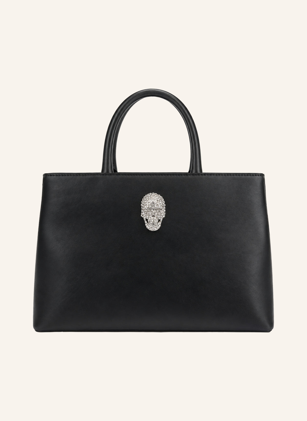 Leather Medium Handle Bag Skull Strass