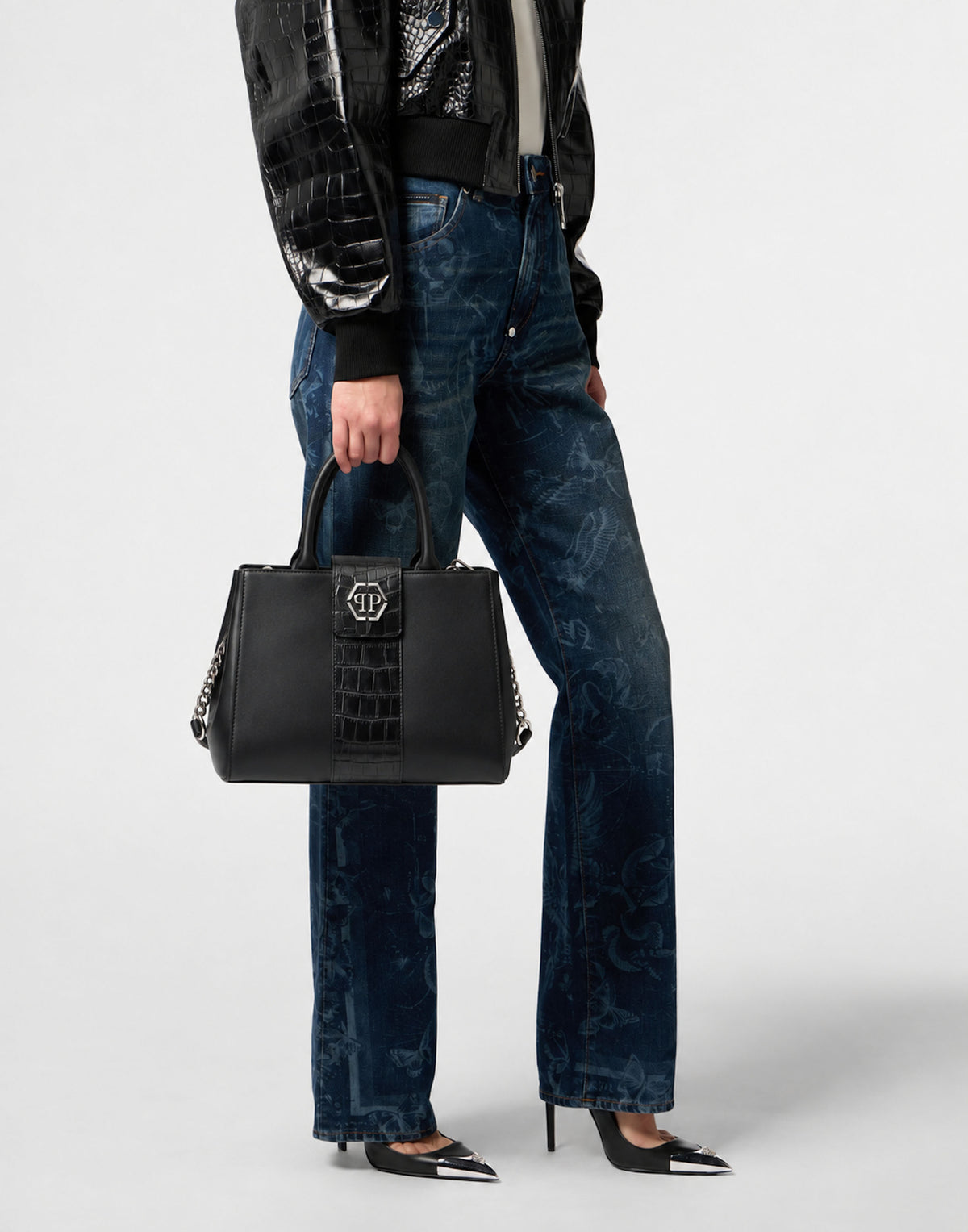 Nappa Handle Bag Hexagon Strass Cocco Cut