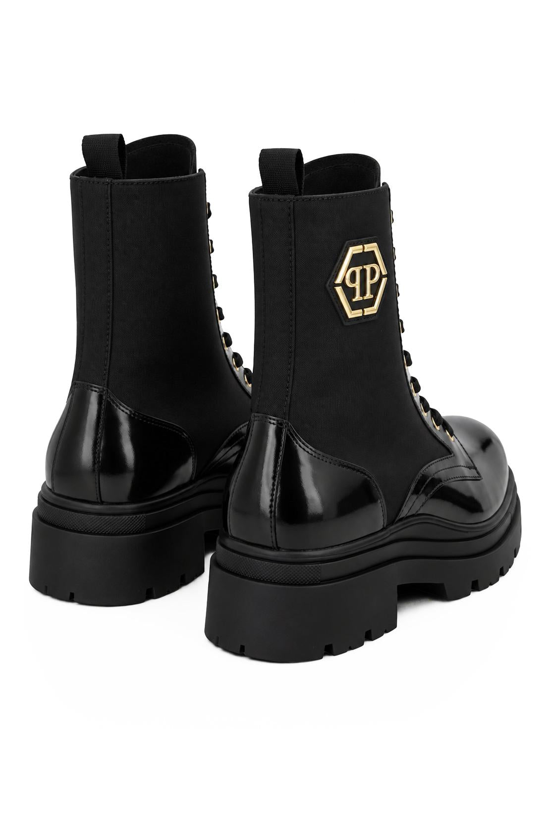 Patent Lace Up Boots Hexagon