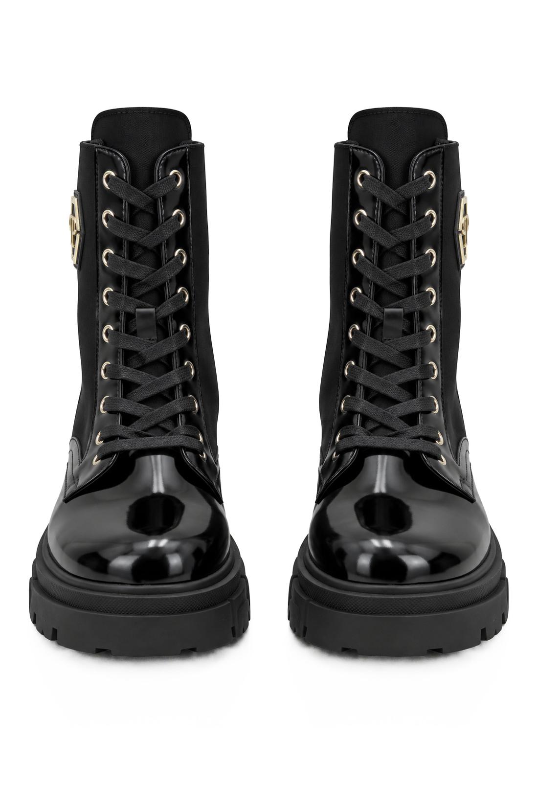 Patent Lace Up Boots Hexagon