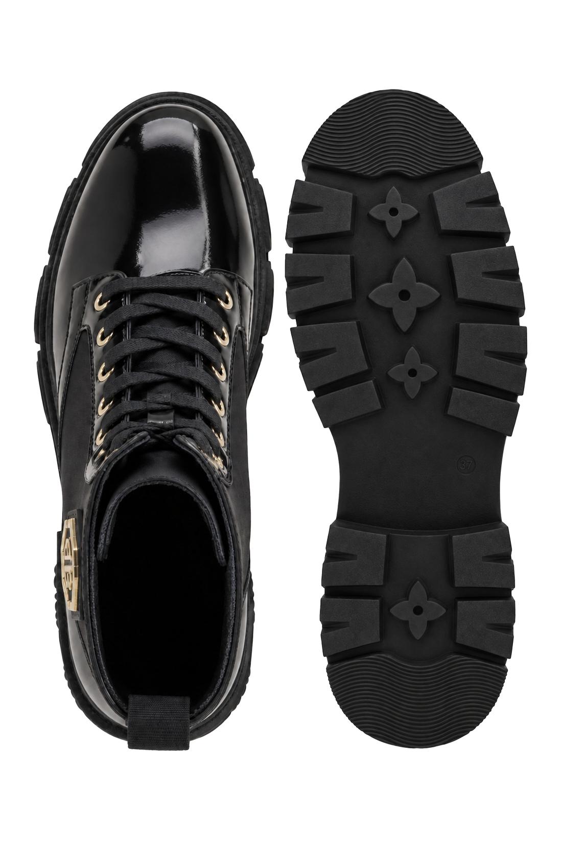 Patent Lace Up Boots Hexagon