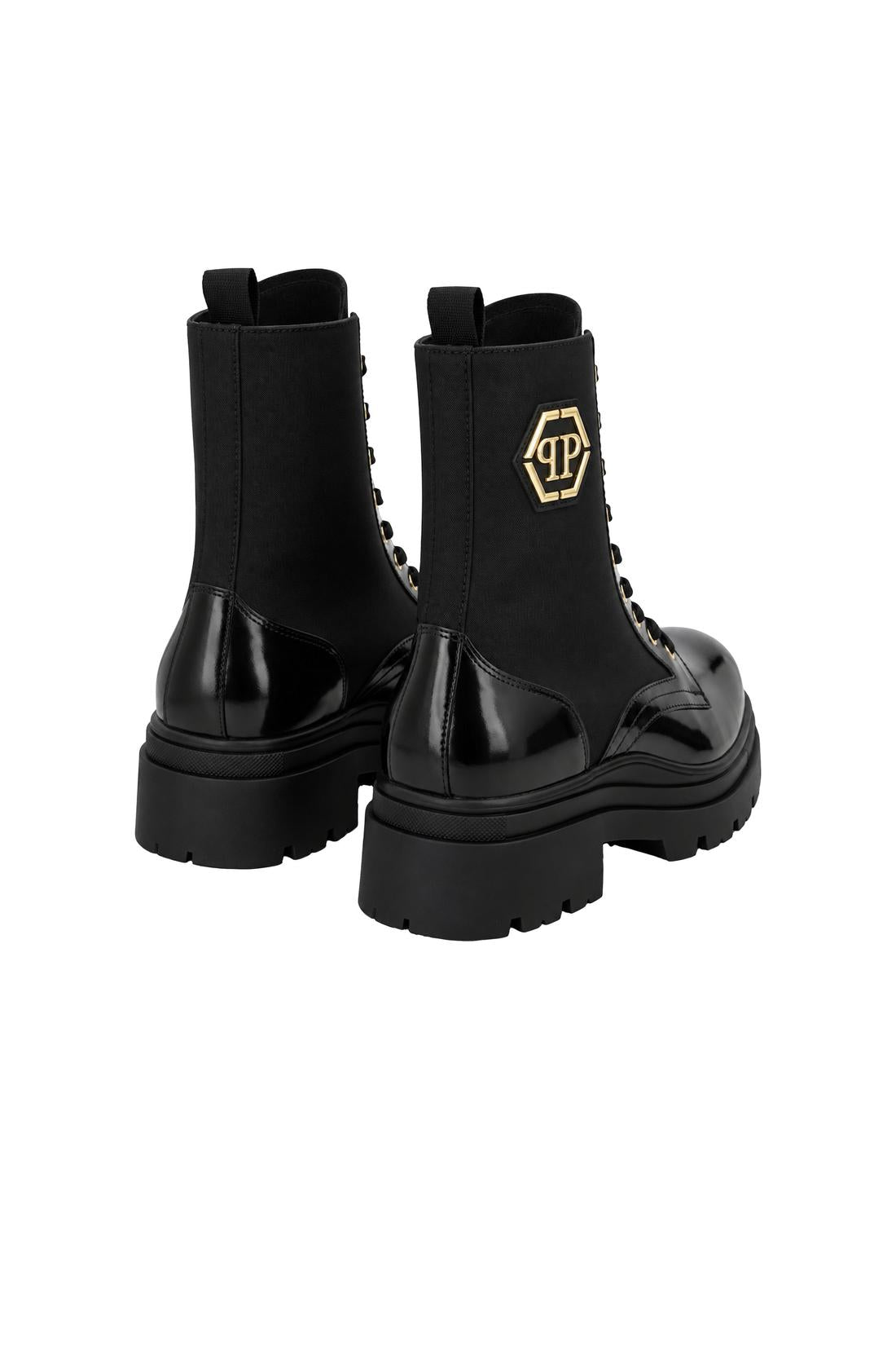 Patent Lace Up Boots Hexagon