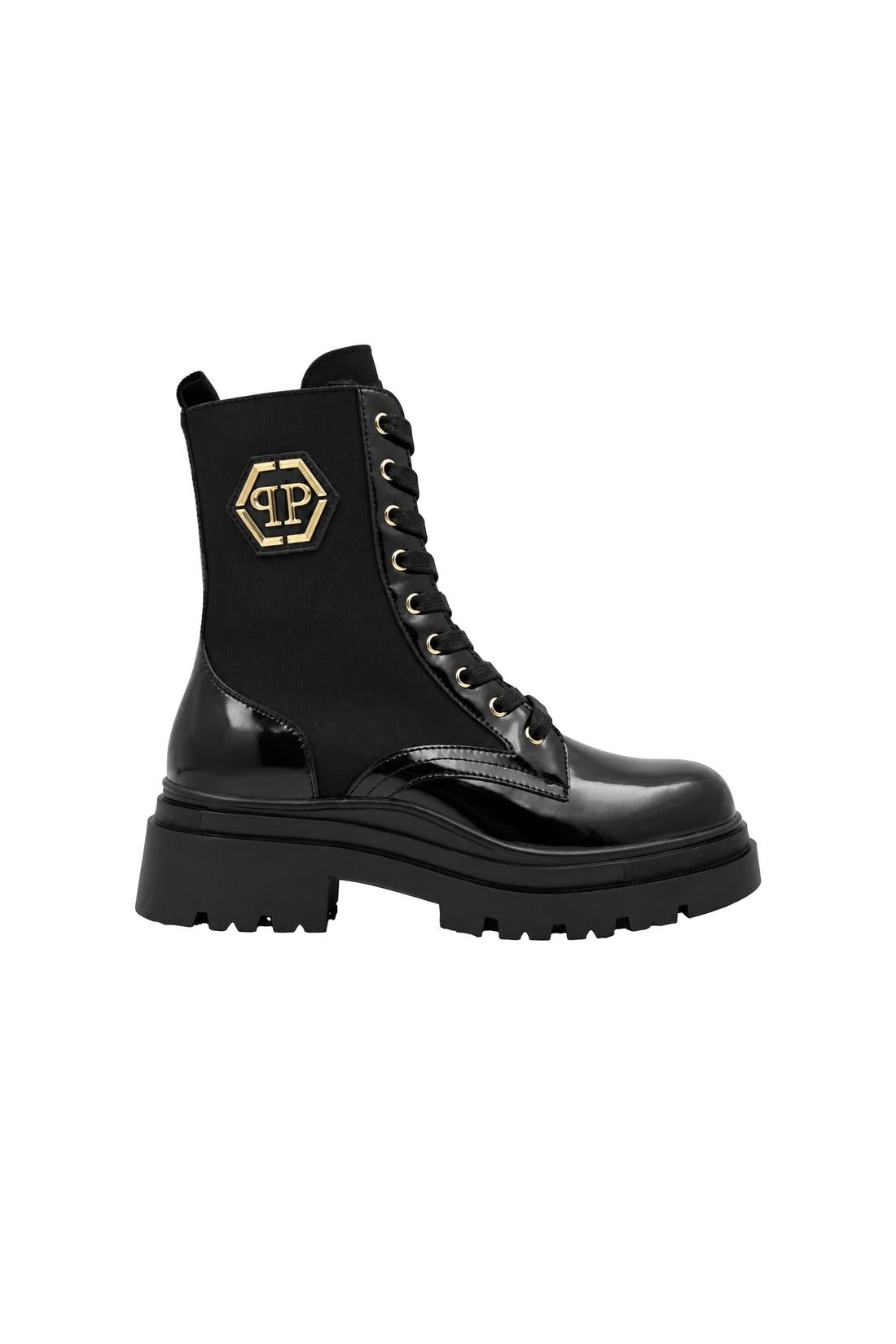 Patent Lace Up Boots Hexagon