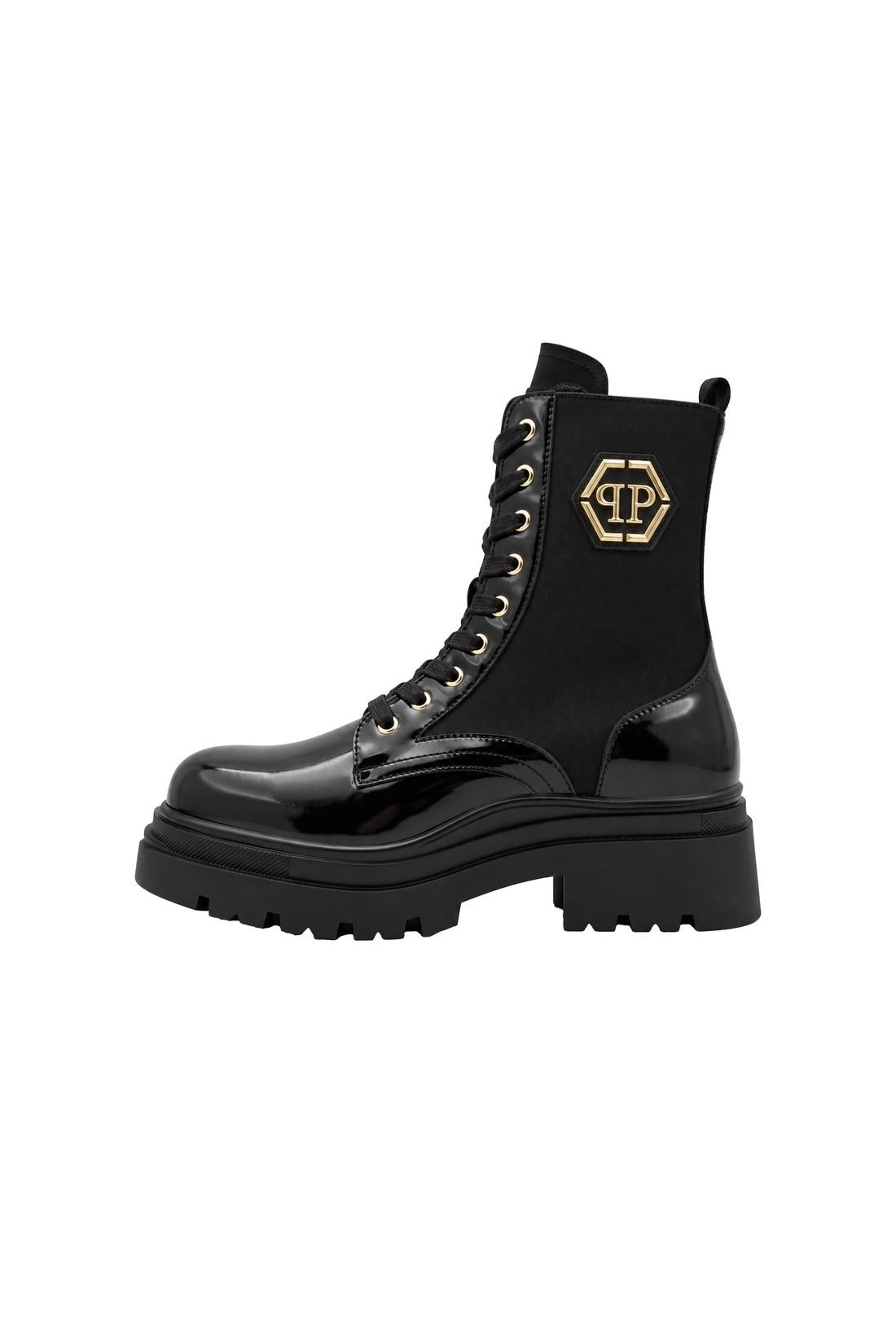 Patent Lace Up Boots Hexagon