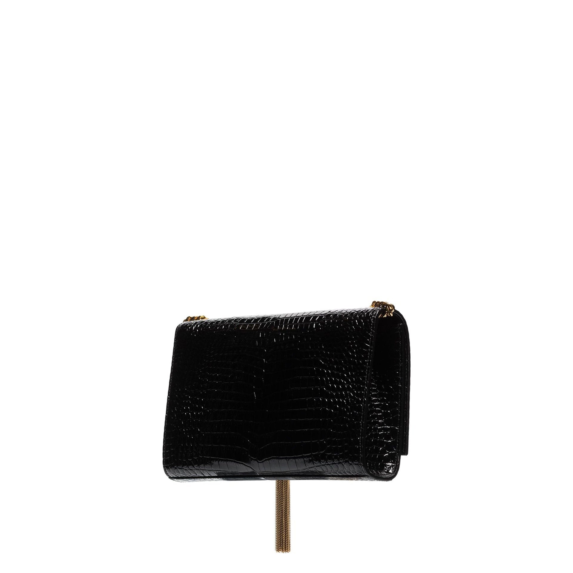 Saint Laurent-Saint Laurent Kate Medium Tassel Crocodile Embossed Leather Bag-WOMEN BAGS-Black-Deal-Outlet-by-ARCHIVIST