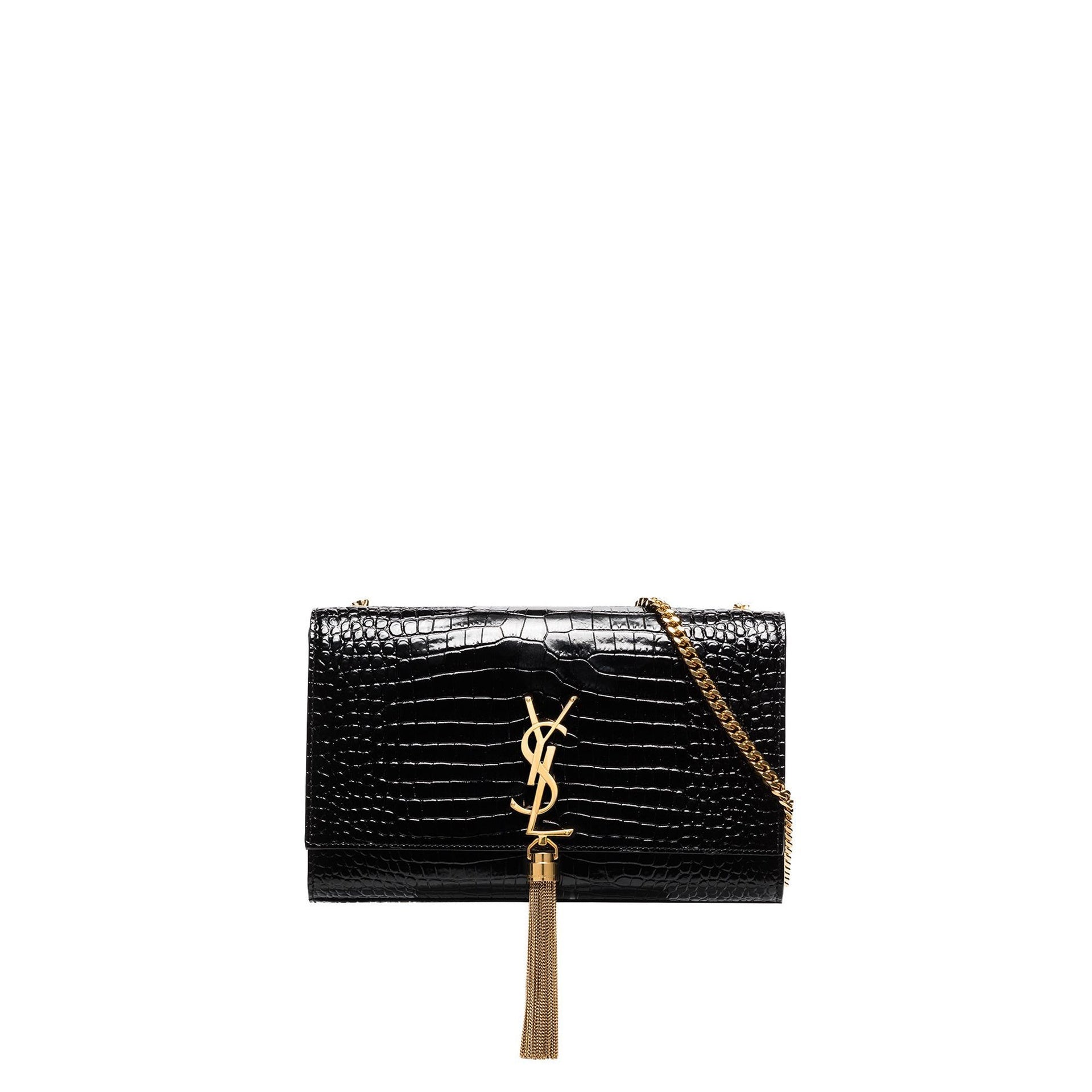 Saint Laurent-Saint Laurent Kate Medium Tassel Crocodile Embossed Leather Bag-WOMEN BAGS-Black-Deal-Outlet-by-ARCHIVIST