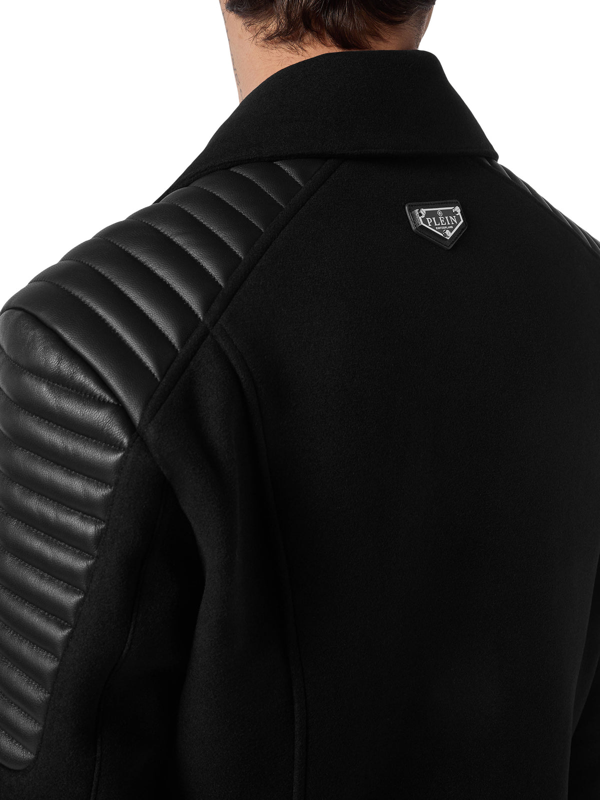 Wool Biker Jacket with Leather Inserts