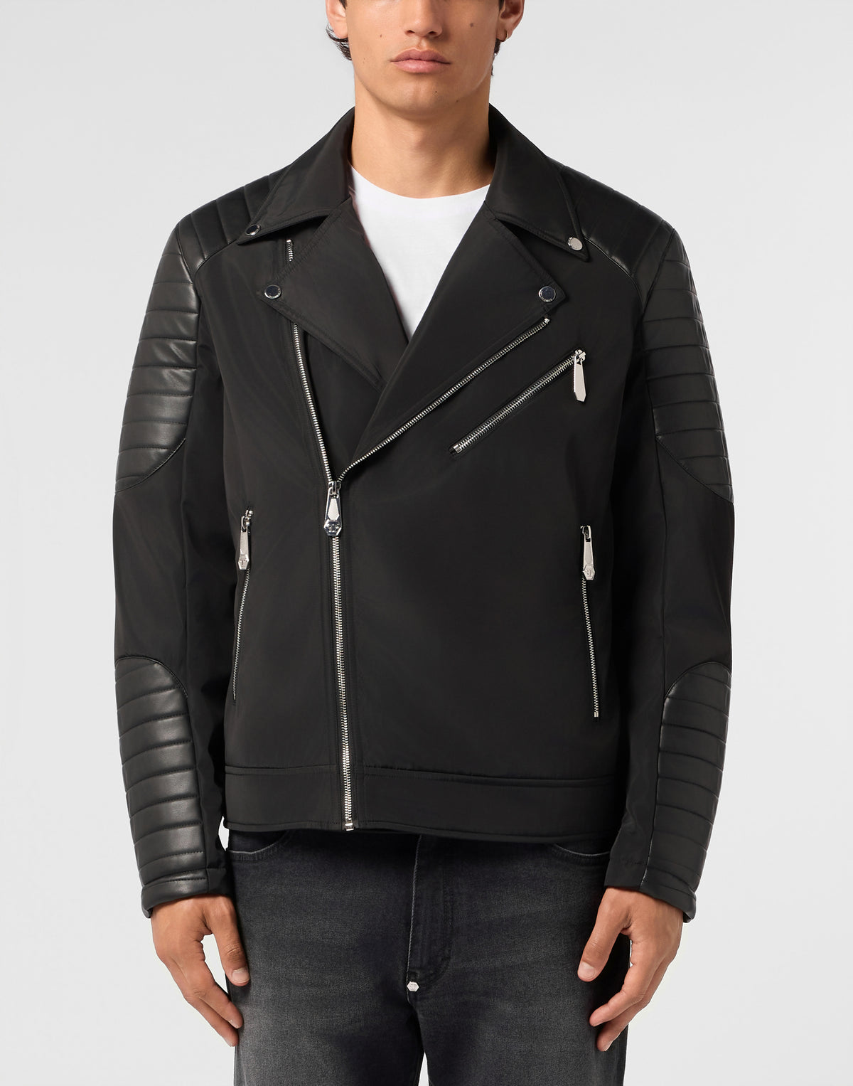 Nylon Biker Jacket Eco Leather Inserts