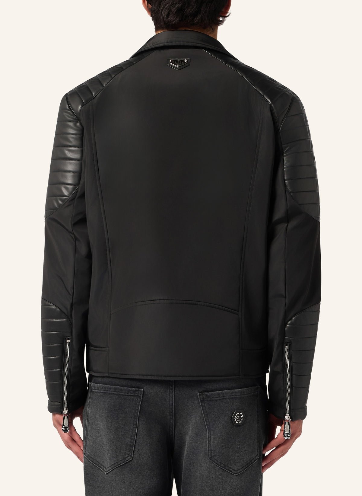 Nylon Biker Jacket Eco Leather Inserts