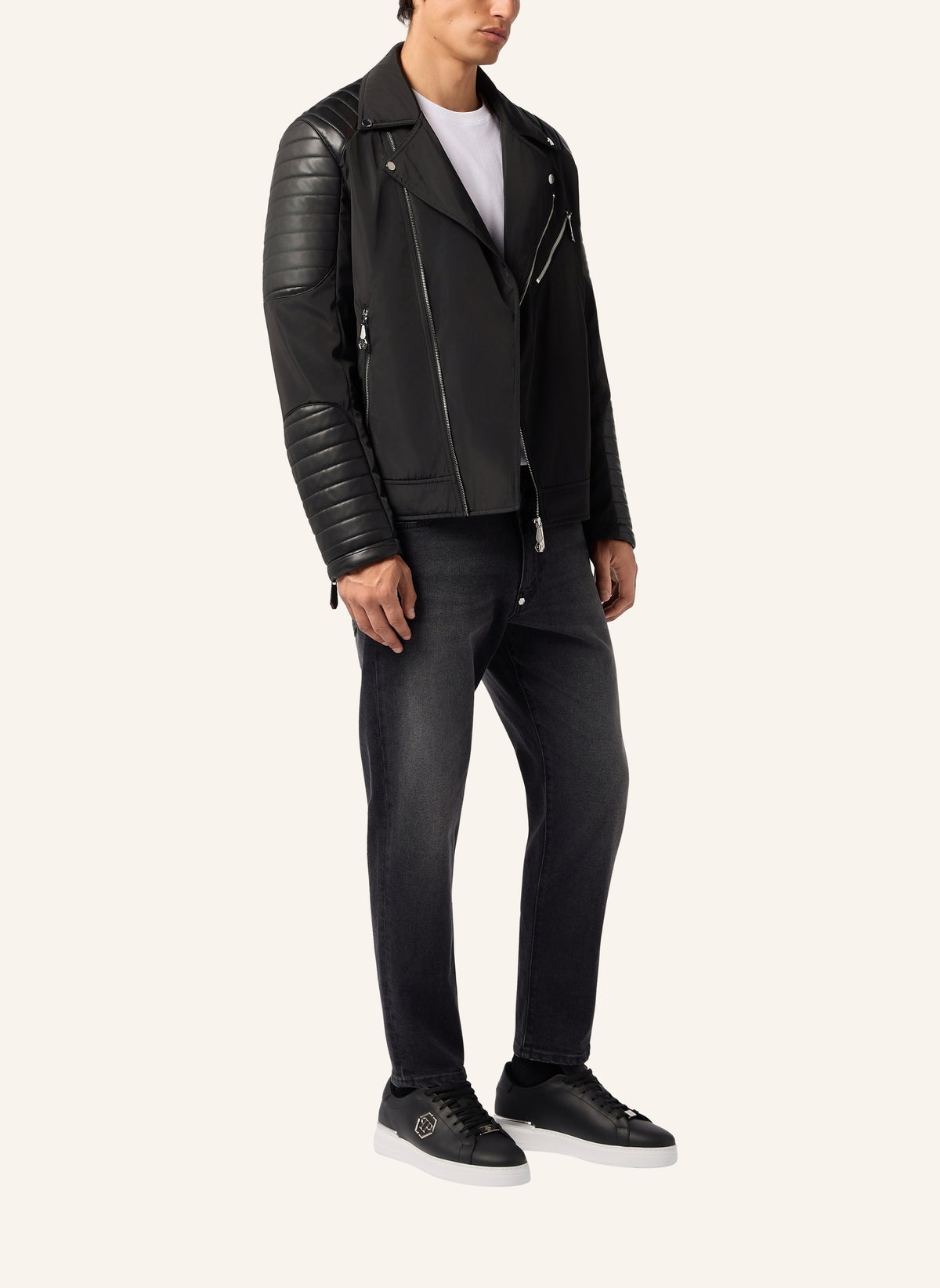 Nylon Biker Jacket Eco Leather Inserts