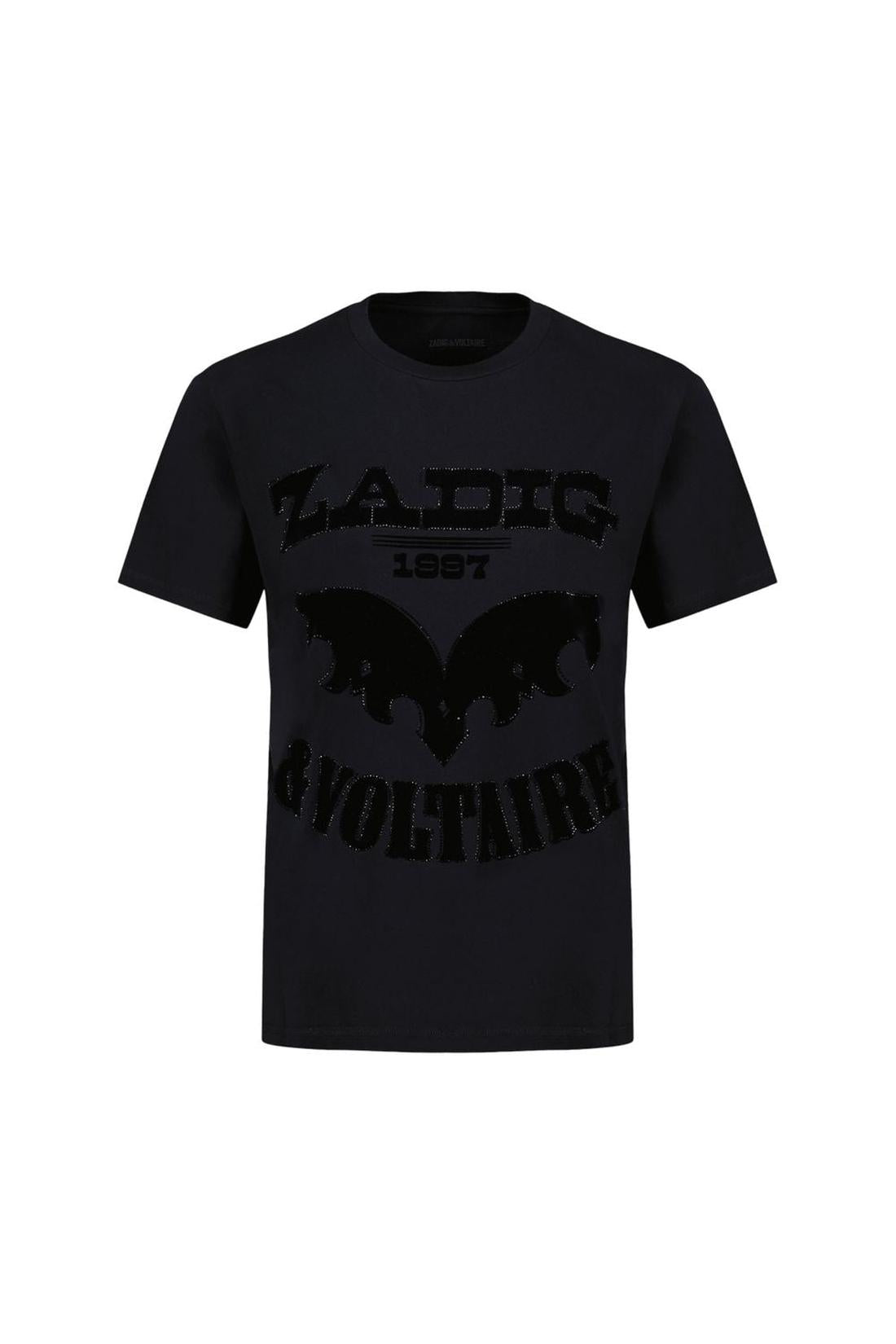 Zadig & Voltaire-T-Shirt Edwin Hc Voltaire Flock Strass - Zadig&amp;Voltaire - Baumwolle - Schwarz-Shirts-Black-Deal-Outlet-by-ARCHIVIST
