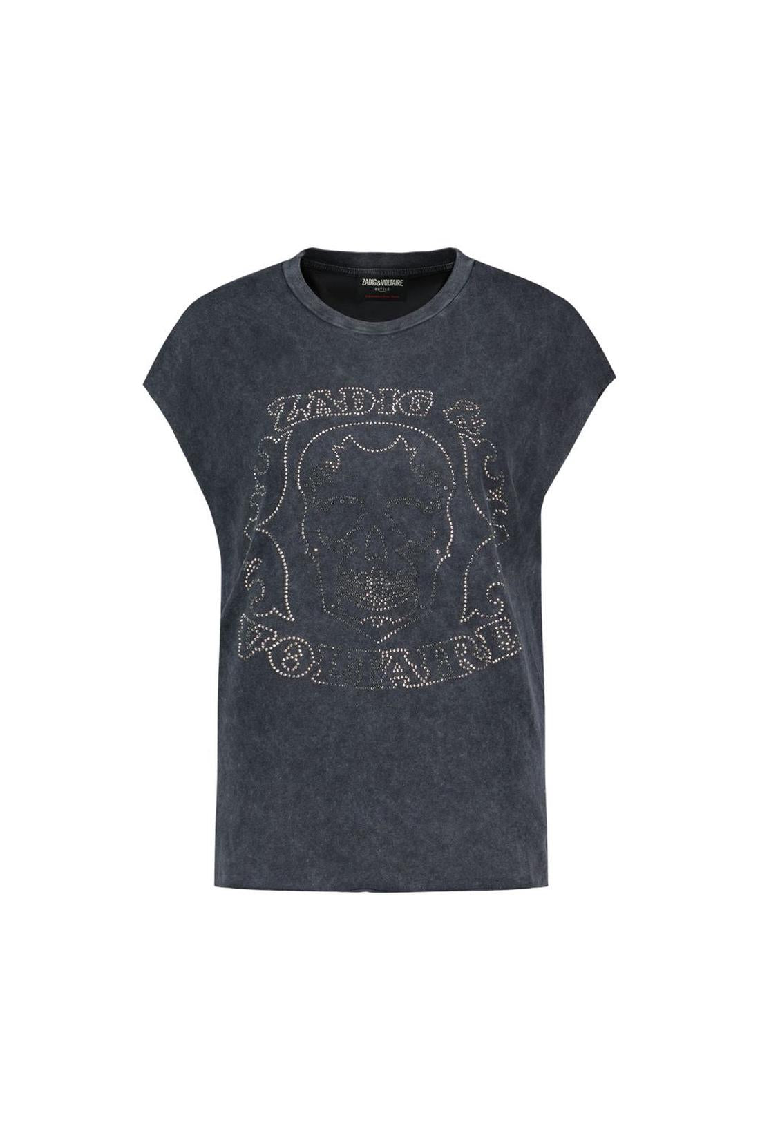 Zadig & Voltaire-Cloe Hc Skull Strass T-Shirt - Zadig & Voltaire - Baumwolle - Schwarz-Shirts-Black-Deal-Outlet-by-ARCHIVIST