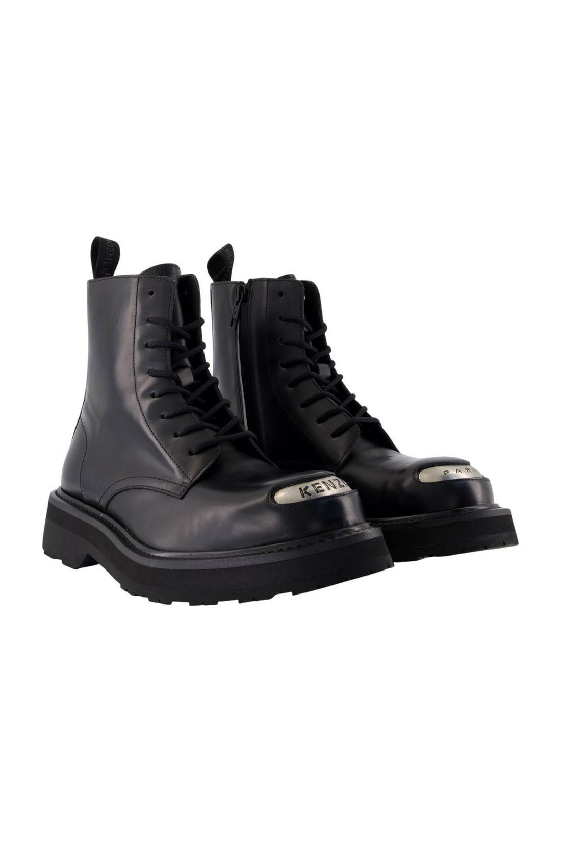 Kenzo-New Kenzo Smile Lace Up Boots - Kenzo - Leder - Schwarz-Stiefel & Stiefeletten-Black-Deal-Outlet-by-ARCHIVIST