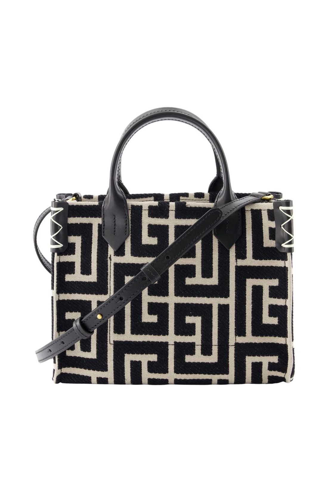 Balmain-Einkaufstasche B-Army Small - Balmain - Baumwolle - Elfenbein/Schwarz-Taschen-Black-Deal-Outlet-by-ARCHIVIST