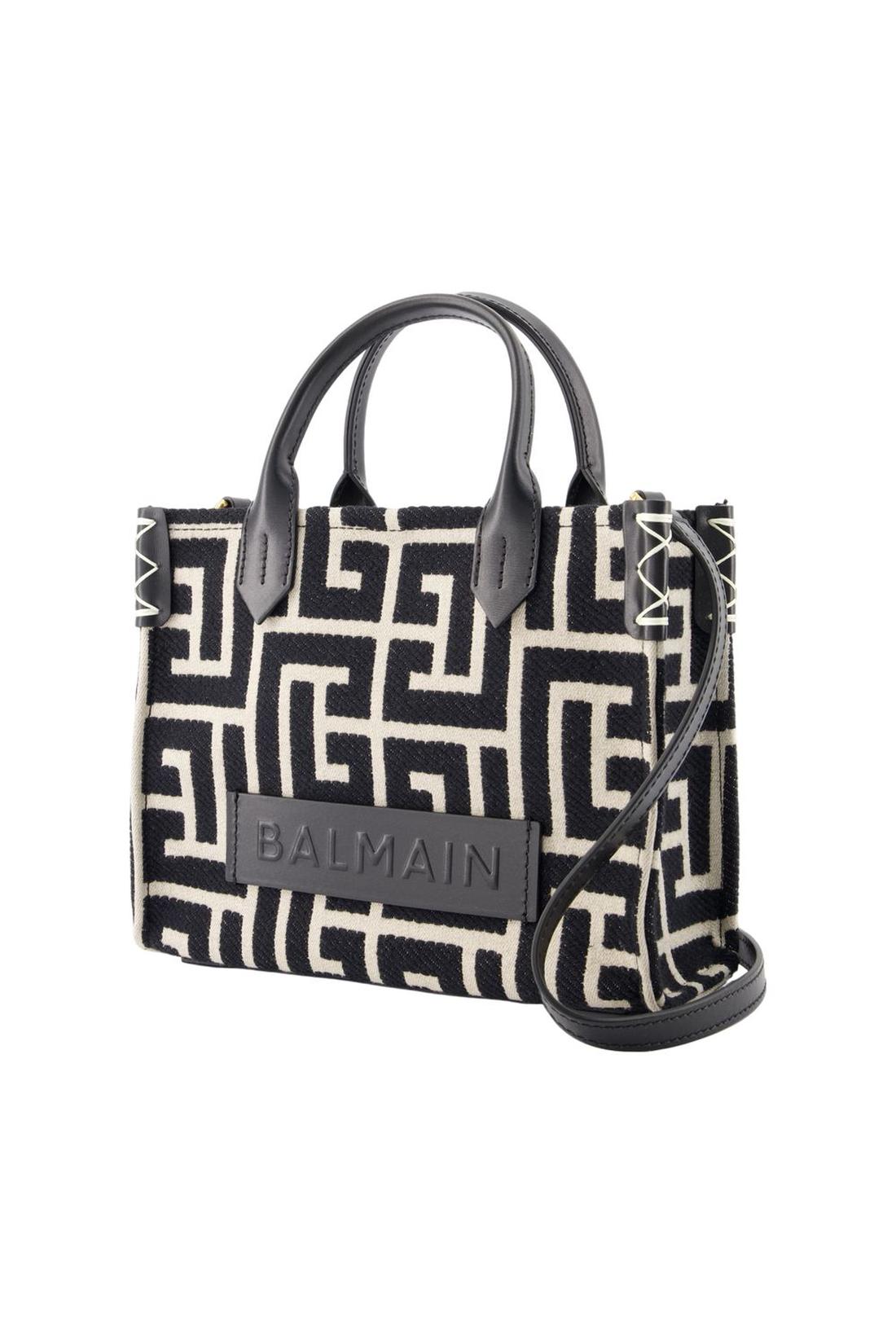 Balmain-Einkaufstasche B-Army Small - Balmain - Baumwolle - Elfenbein/Schwarz-Taschen-Black-Deal-Outlet-by-ARCHIVIST