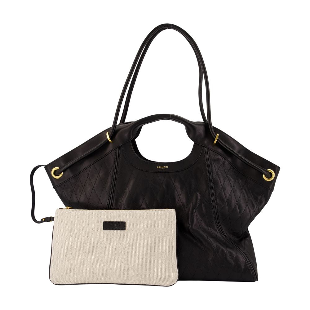 Große Handtasche - Balmain - Leder - Schwarz