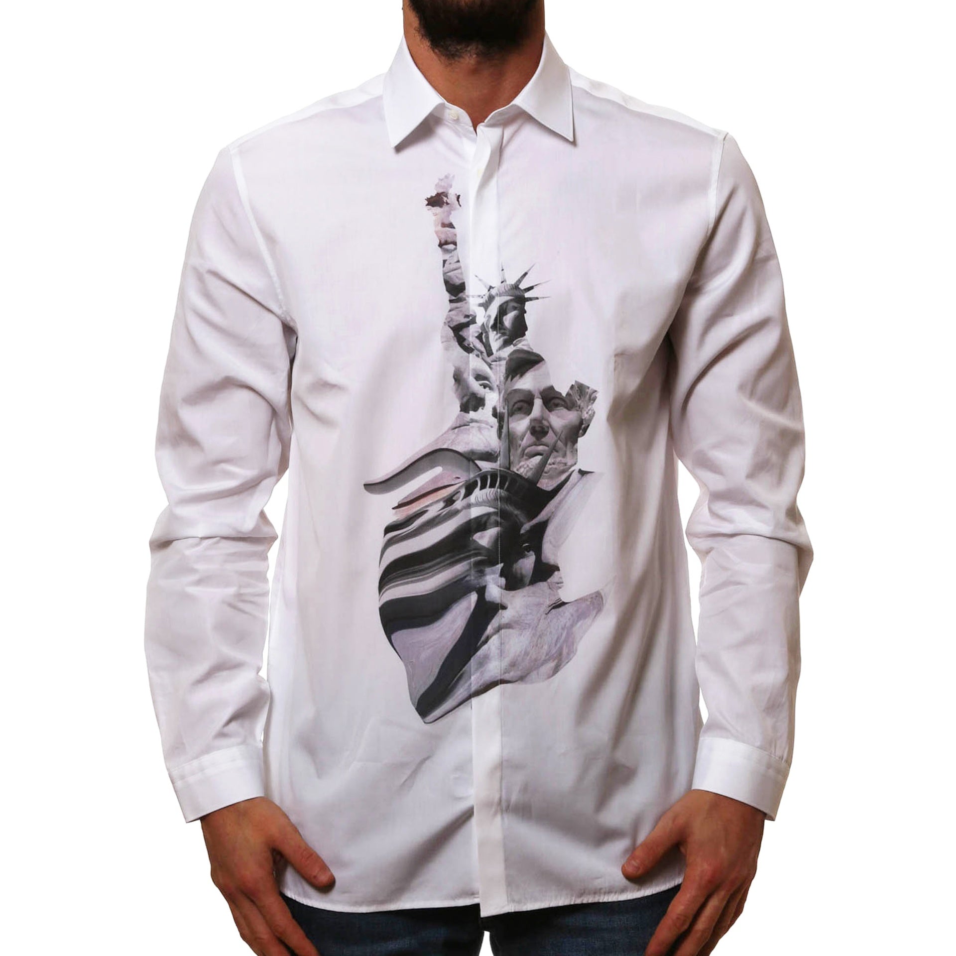 Neil Barrett-Neil Barrett State Of Liberty Cotton Shirt-MEN CLOTHING-Black-Deal-Outlet-by-ARCHIVIST