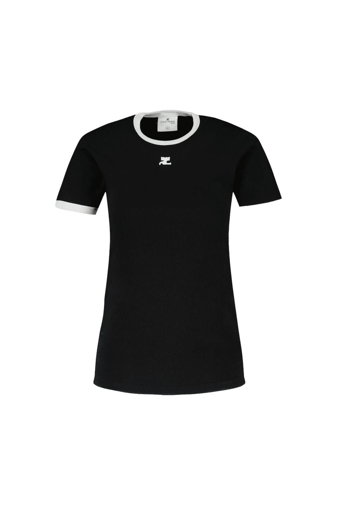 Courreges-Signature Contrast T-Shirt - Courreges - Baumwolle - Schwarz-Shirts-Black-Deal-Outlet-by-ARCHIVIST