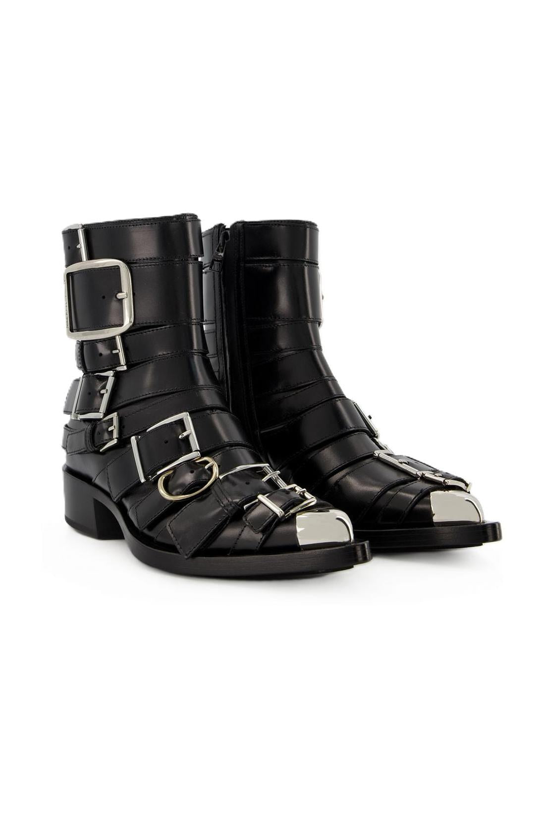 Bottines Boxcar en cuir noir et argent