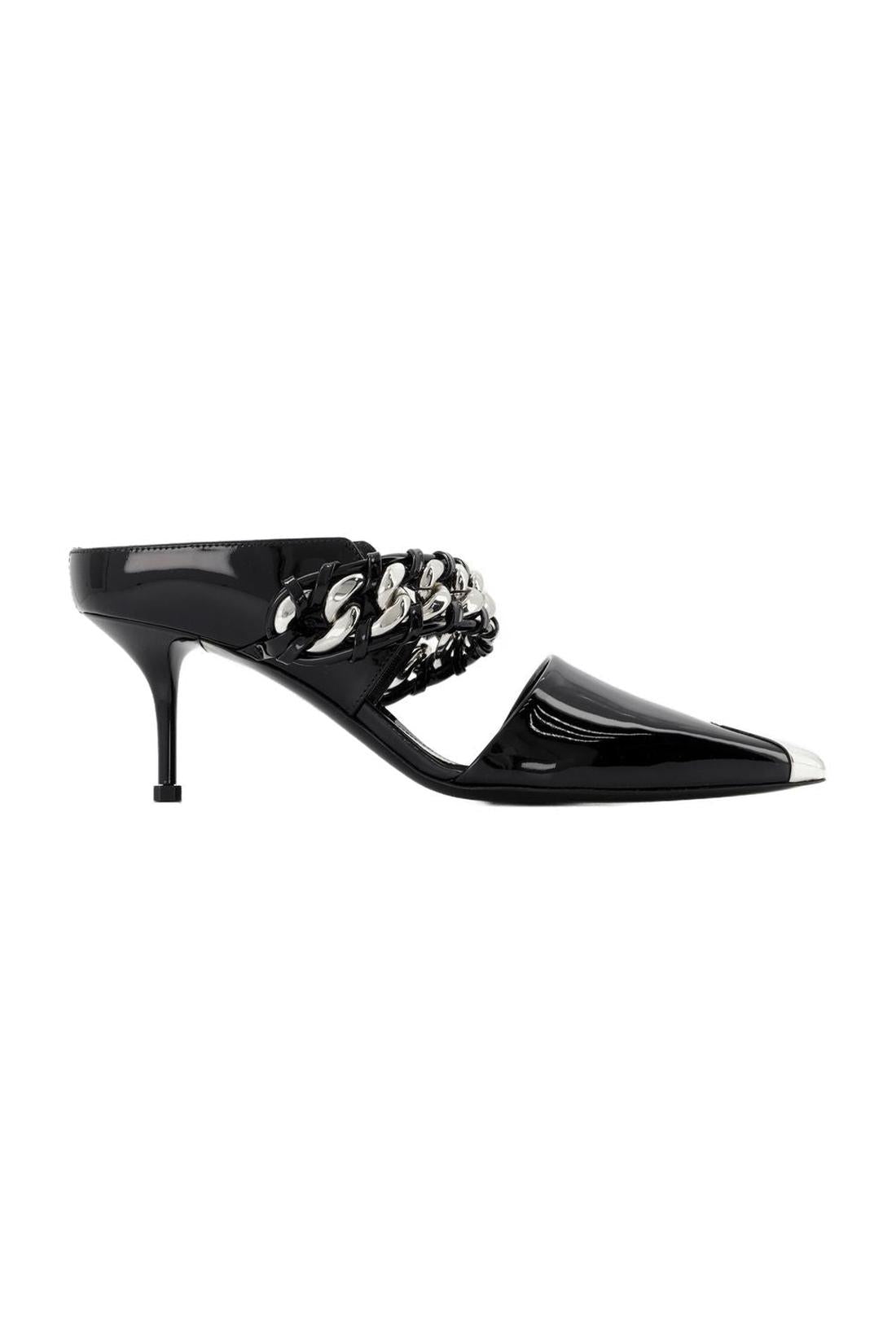 Sandalen aus schwarzem und silberfarbenem Leder