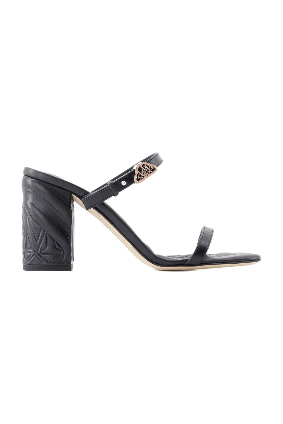Seal heeled sandals - Alexander McQueen - Leather - Black/Silver