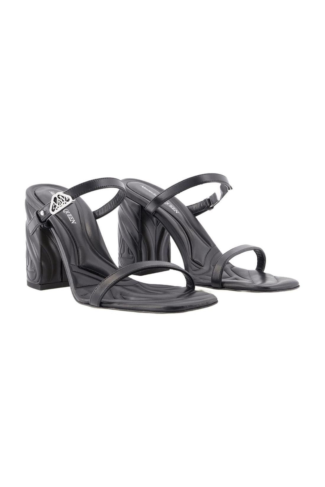 Seal heeled sandals - Alexander McQueen - Leather - Black/Silver