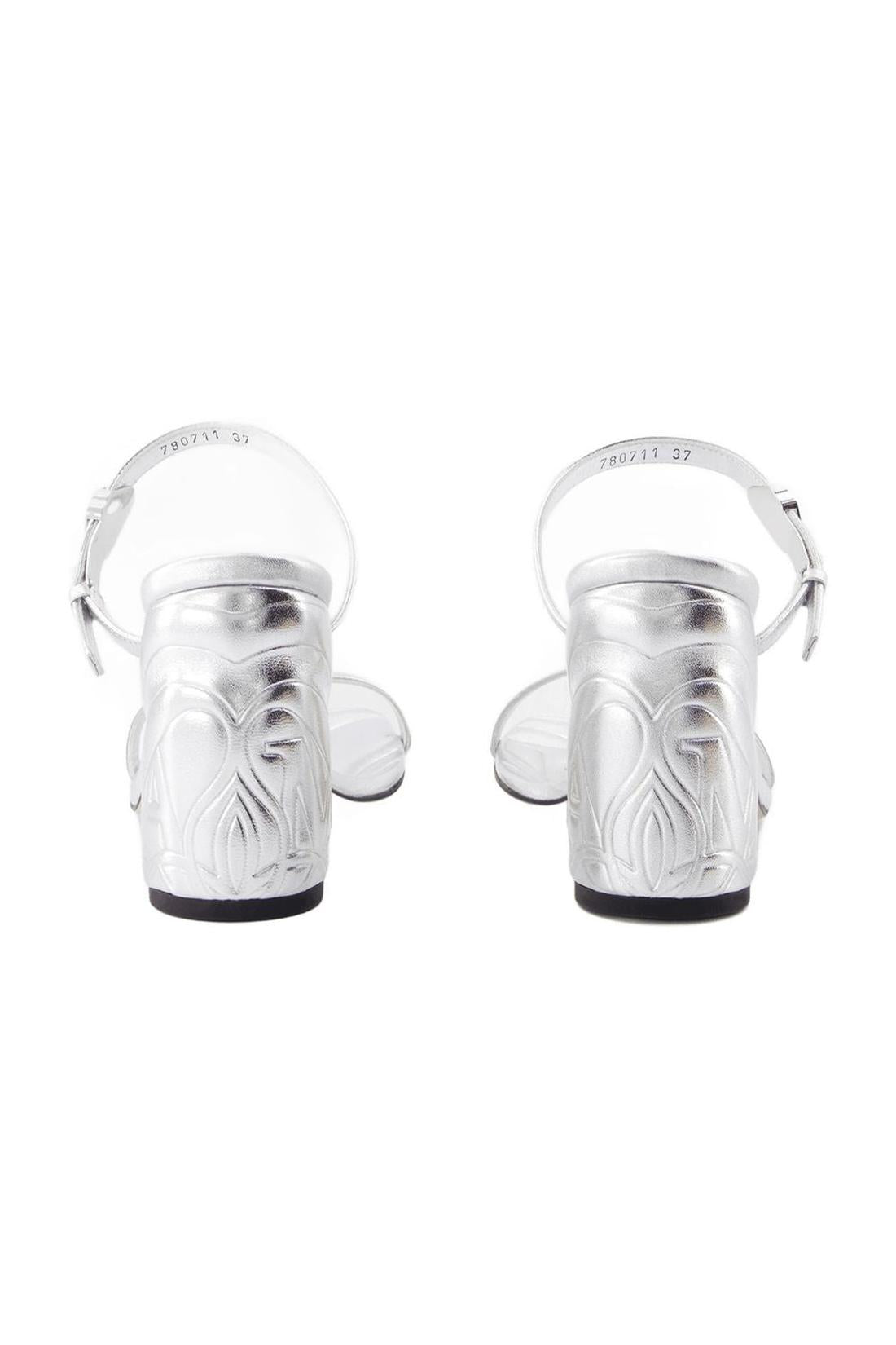 Seal sandals with heels - Alexander McQueen - leather - silver