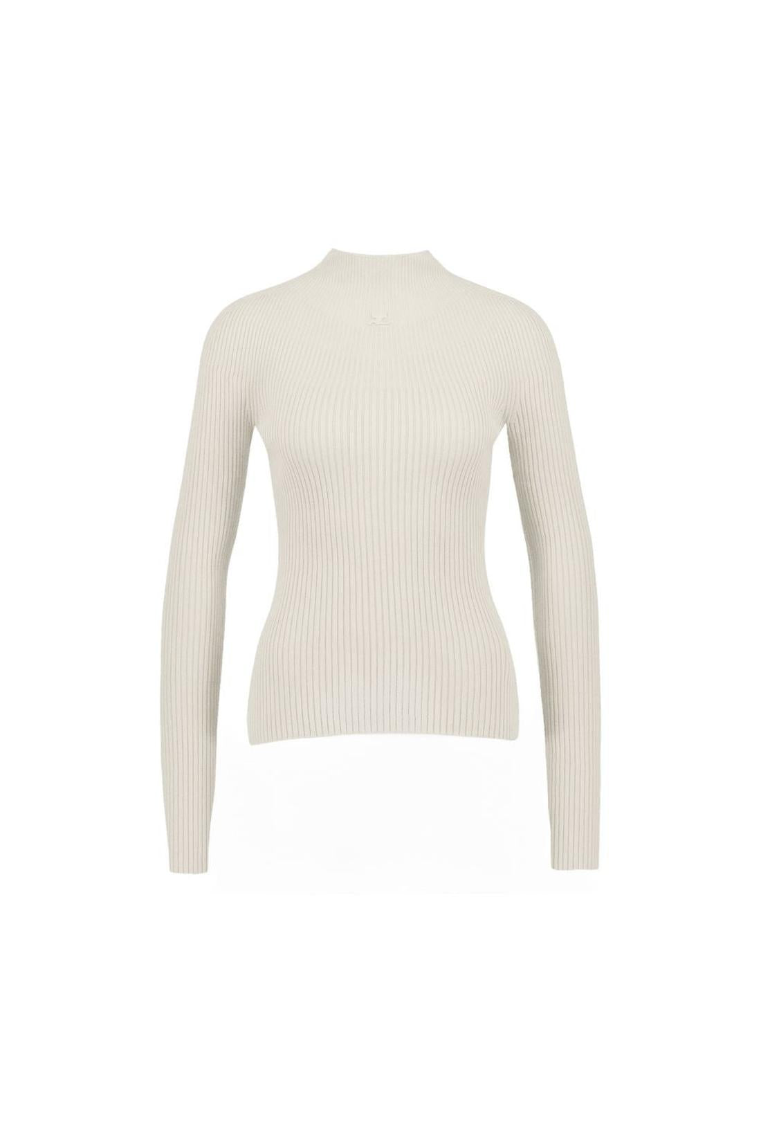 Courreges-Mockneck Pullover - Courreges - Baumwolle - Weiß-Shirts-Black-Deal-Outlet-by-ARCHIVIST