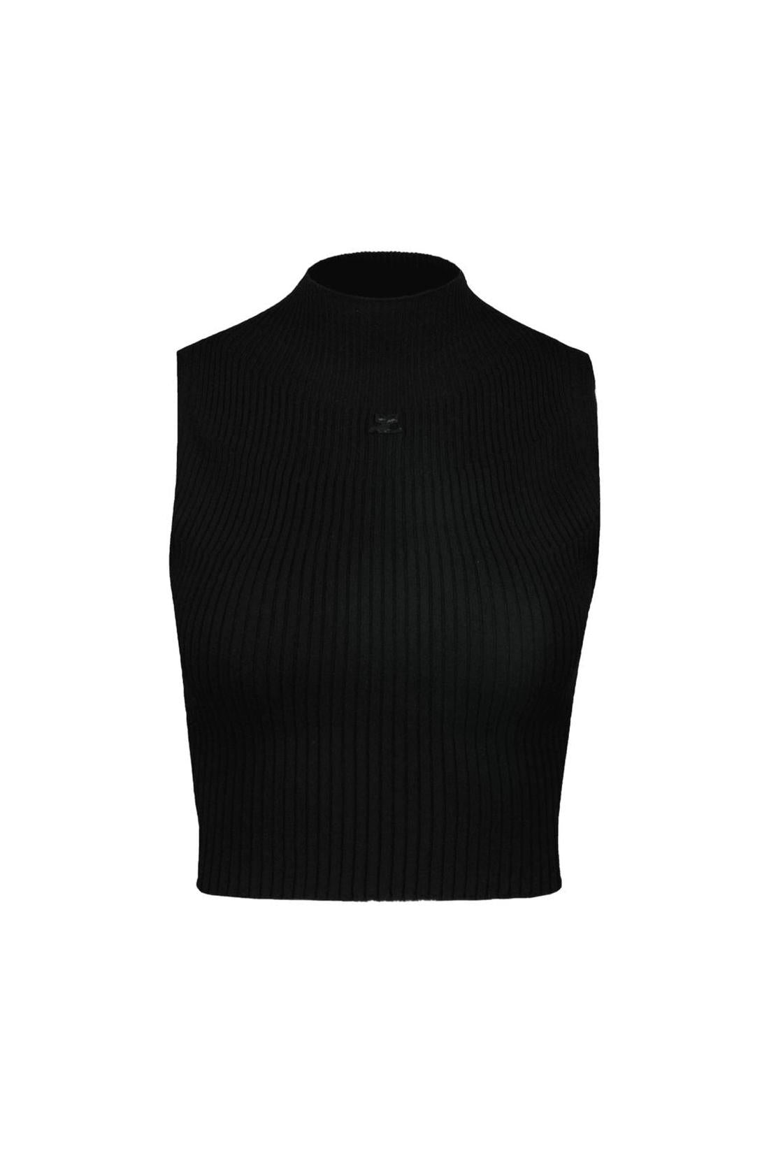 Courreges-Mockneck T-Shirt - Courreges - Baumwolle - Schwarz-Shirts-Black-Deal-Outlet-by-ARCHIVIST