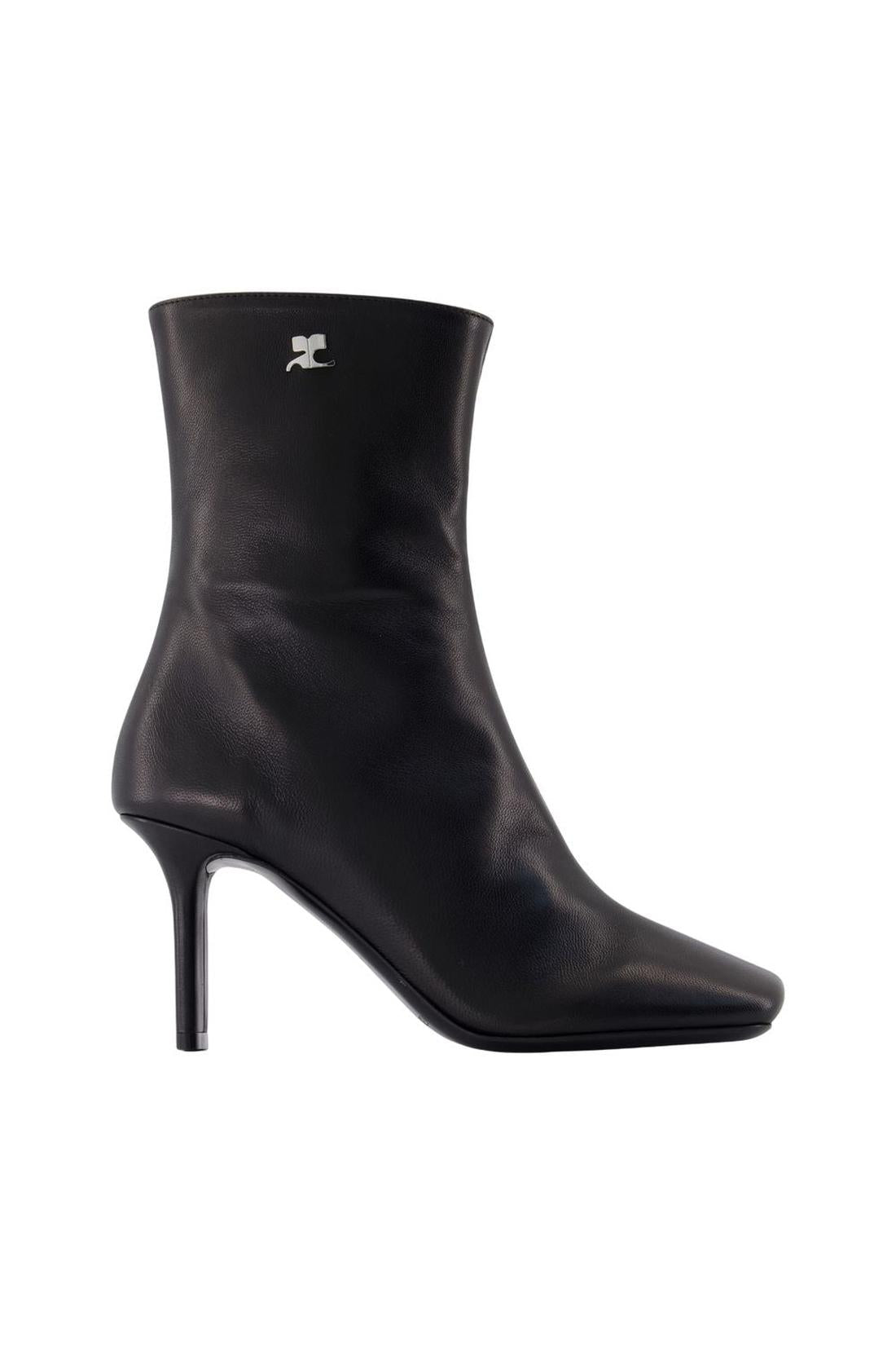Courreges-Stiefeletten Square Toe 80 - Courreges - Leder - Schwarz-Stiefel & Stiefeletten-Black-Deal-Outlet-by-ARCHIVIST