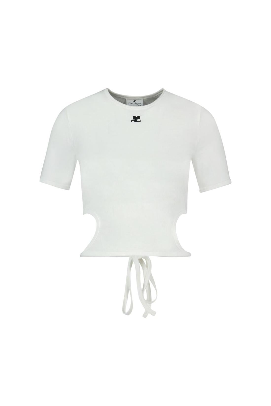 T-Shirt Ribbon Cut Out Contrast - Courreges - Baumwolle - Weiß