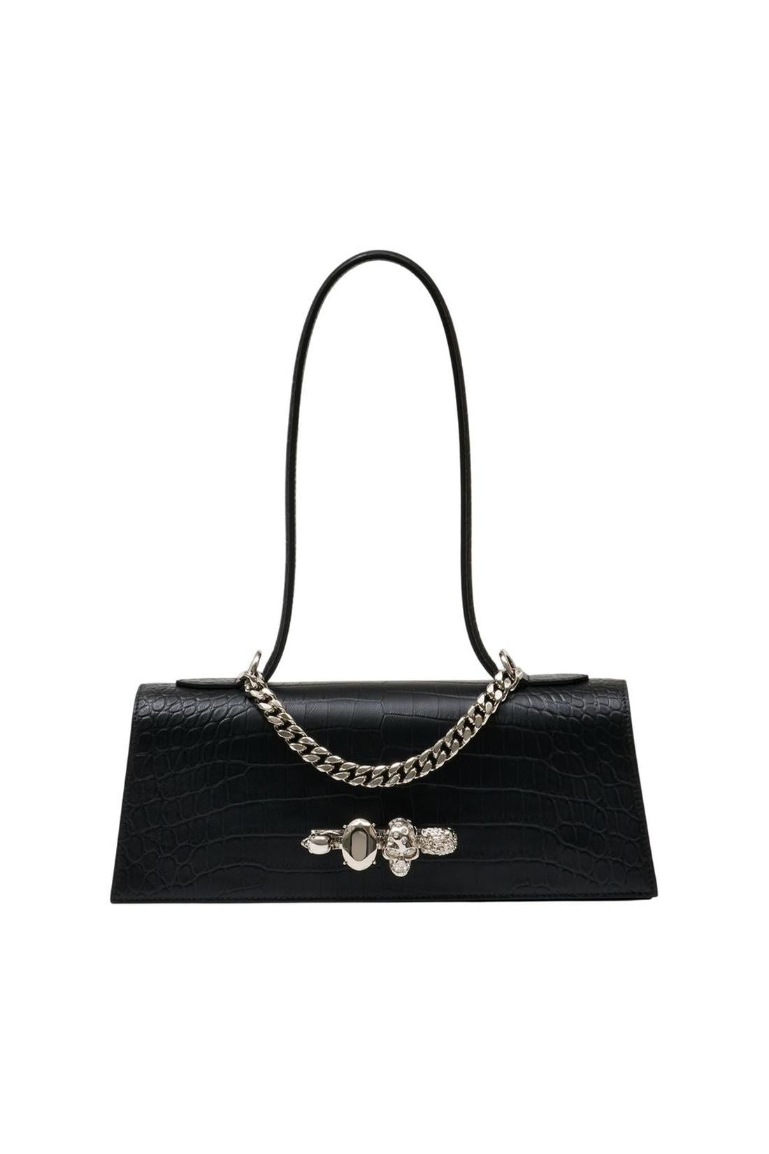 Jewelled Top Handle Schultertasche - Alexander McQueen - Leder - Schwarz