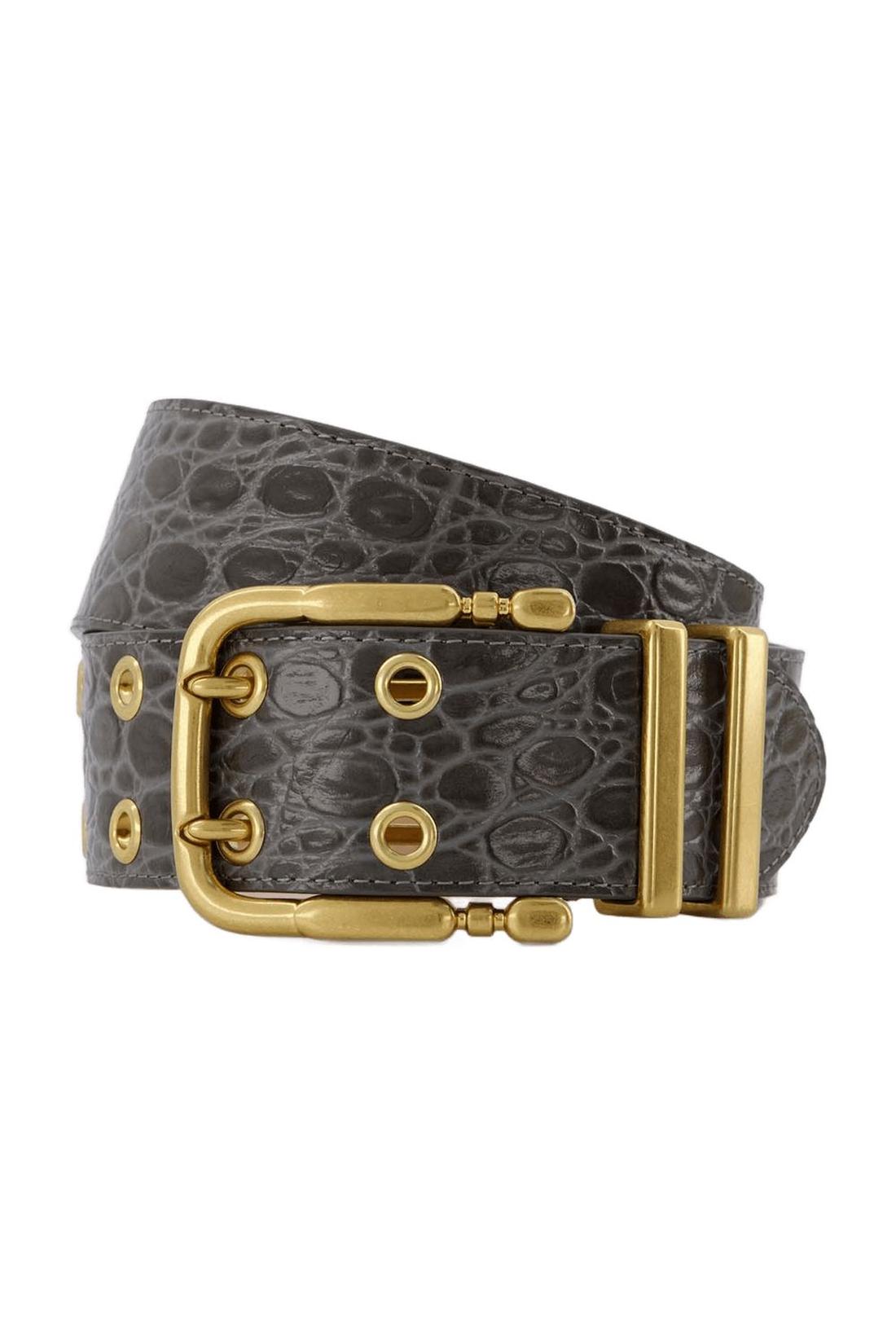 Ceinture Duo - By Far - Cuir de crocodile - Grise