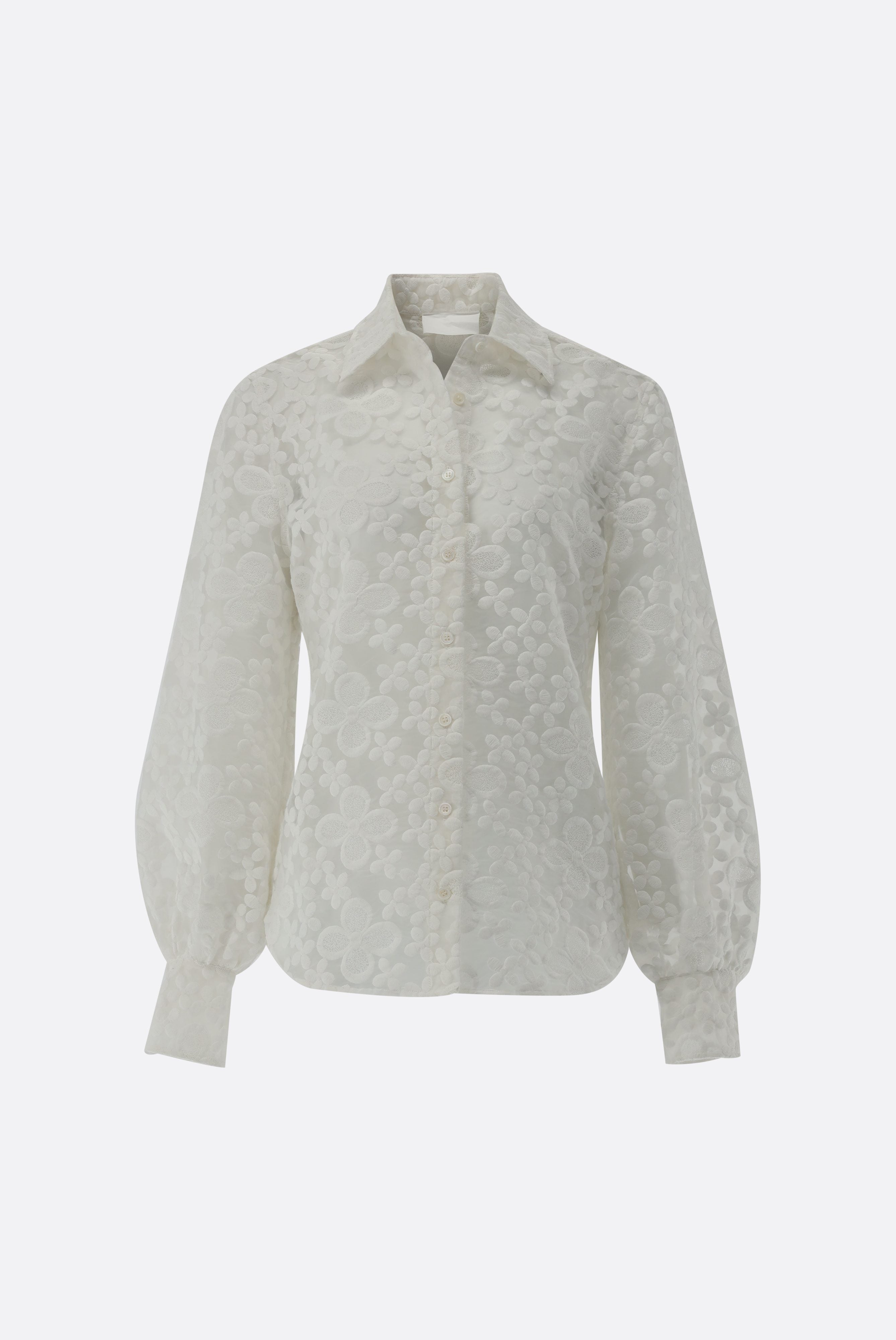 Hemdbluse mit Blousonärmeln und besticktem Organza