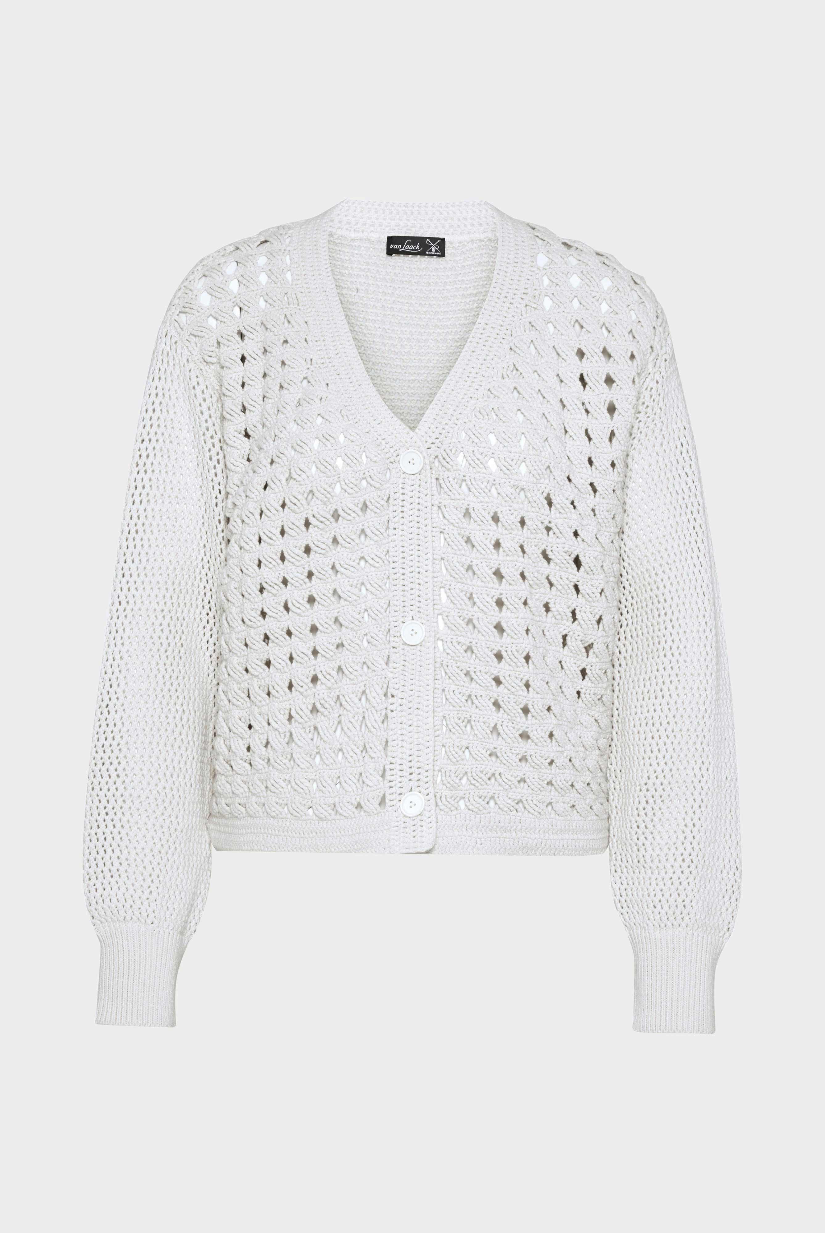 Handgestrickter Häkel-Cardigan aus Bio-Baumwolle Offwhite