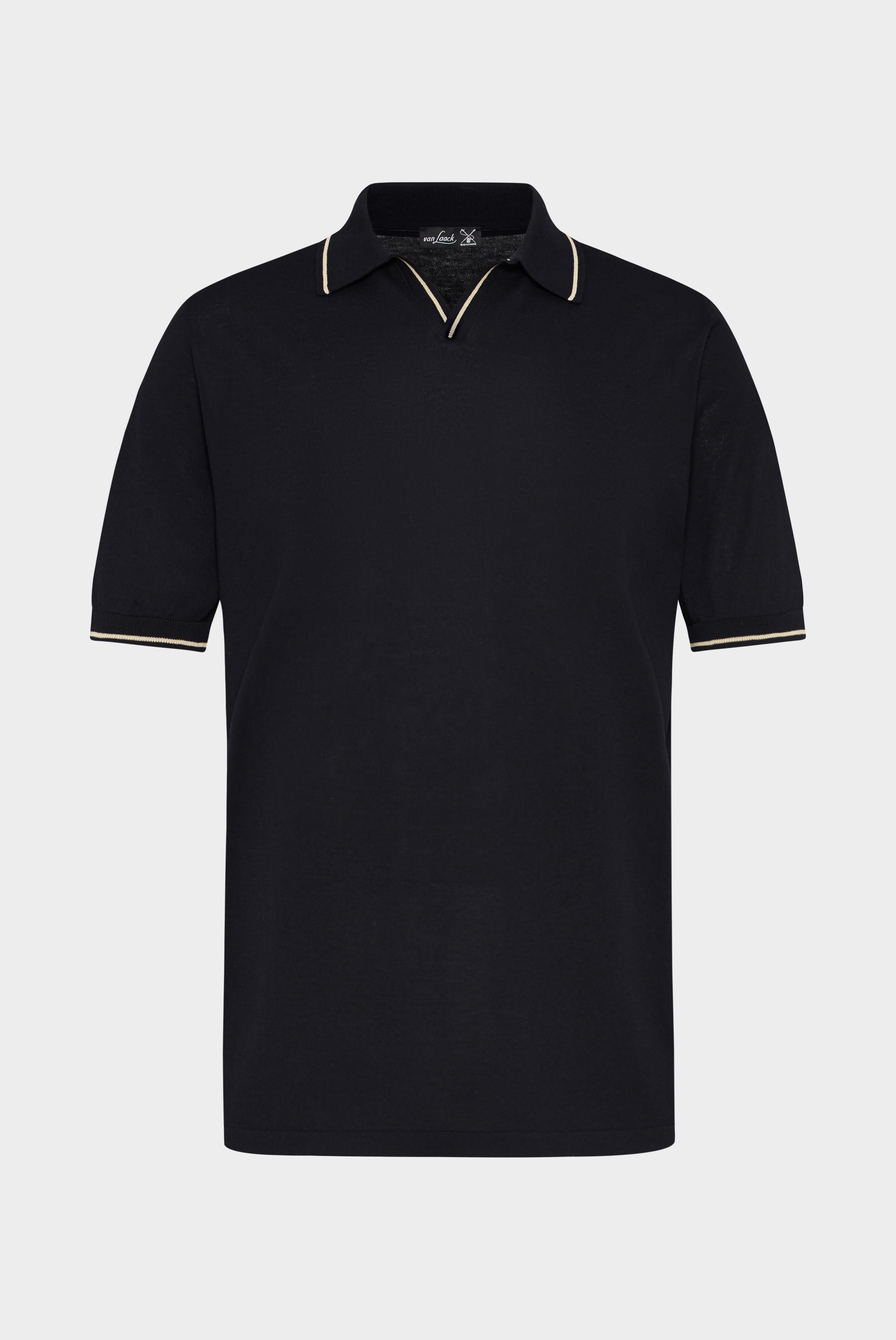 Strick Poloshirt aus Air Cotton mit V-Ausschnitt Blau