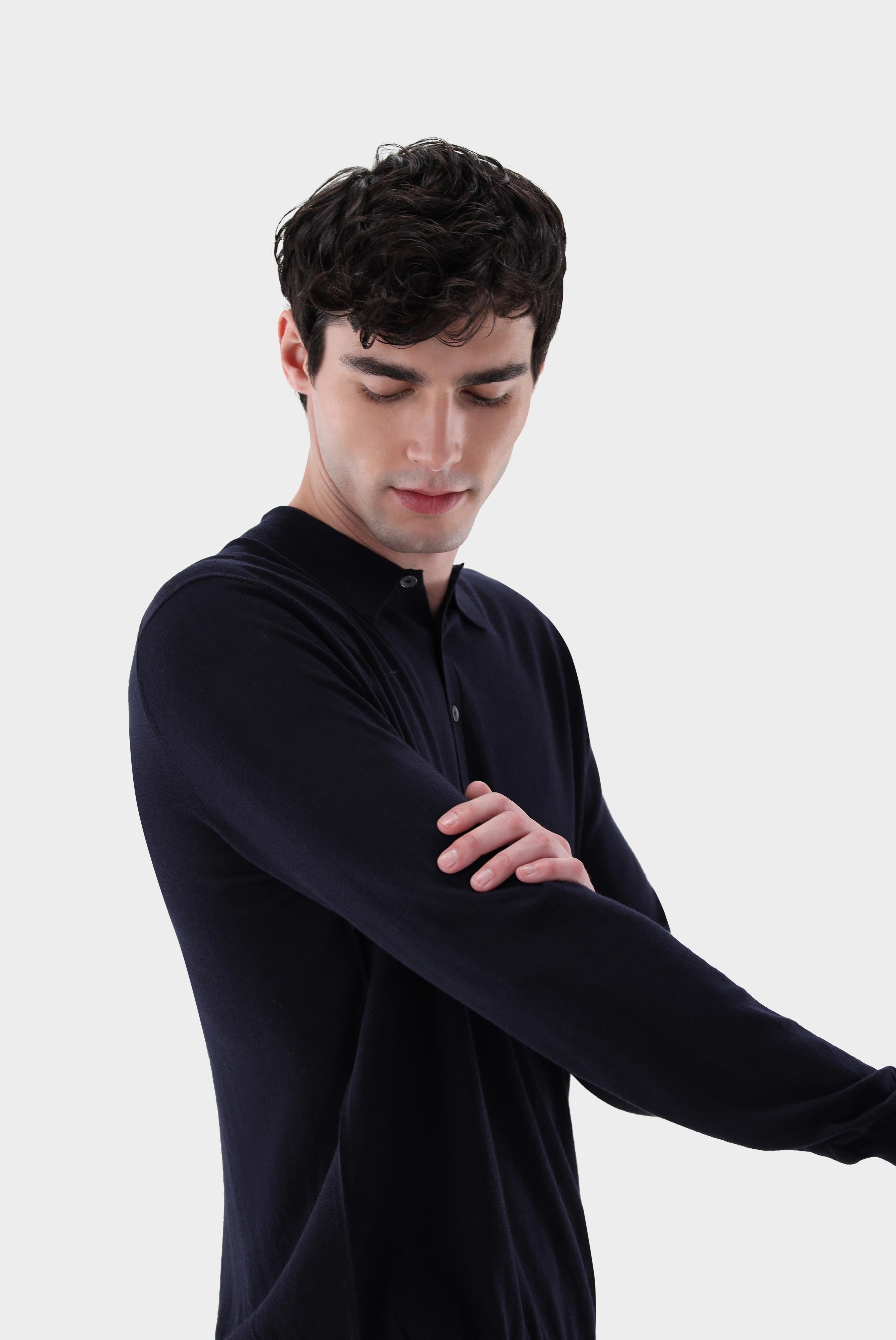 Langarm Poloshirt aus Ultrafeiner Merinowolle