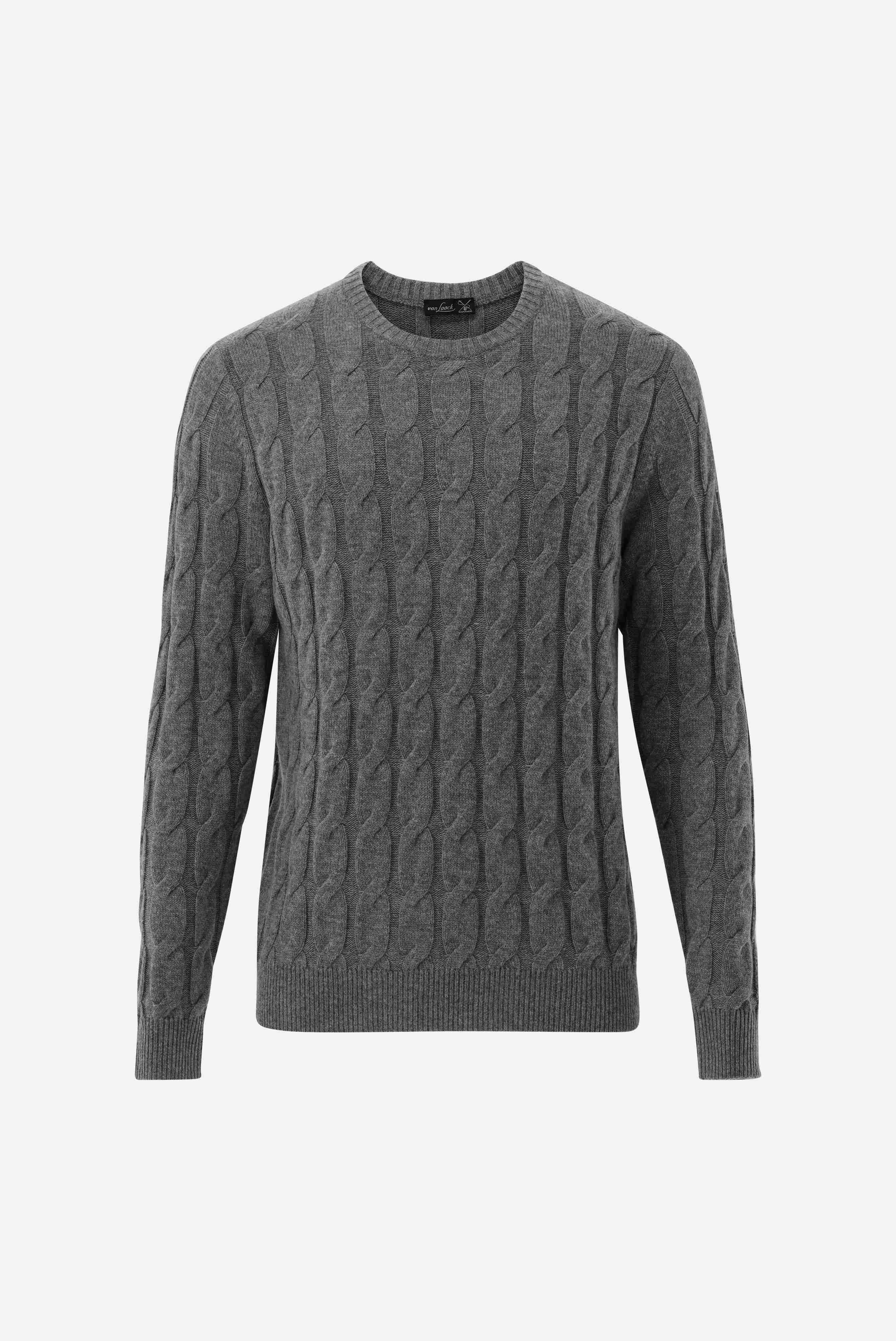 Rundhals Pullover mit Zopfmuster und Kaschmir
