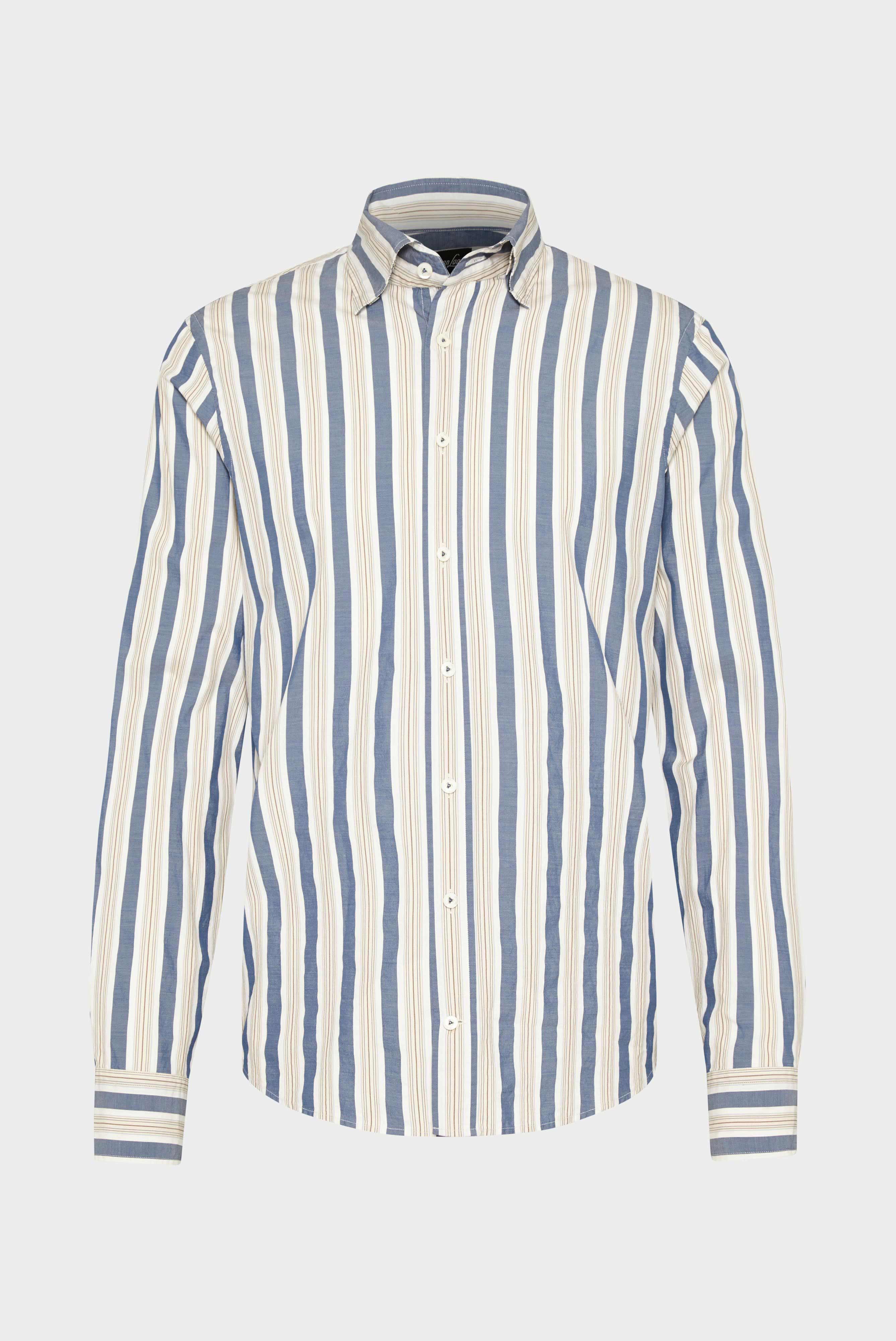 Wide striped cotton shirt with button-down collar