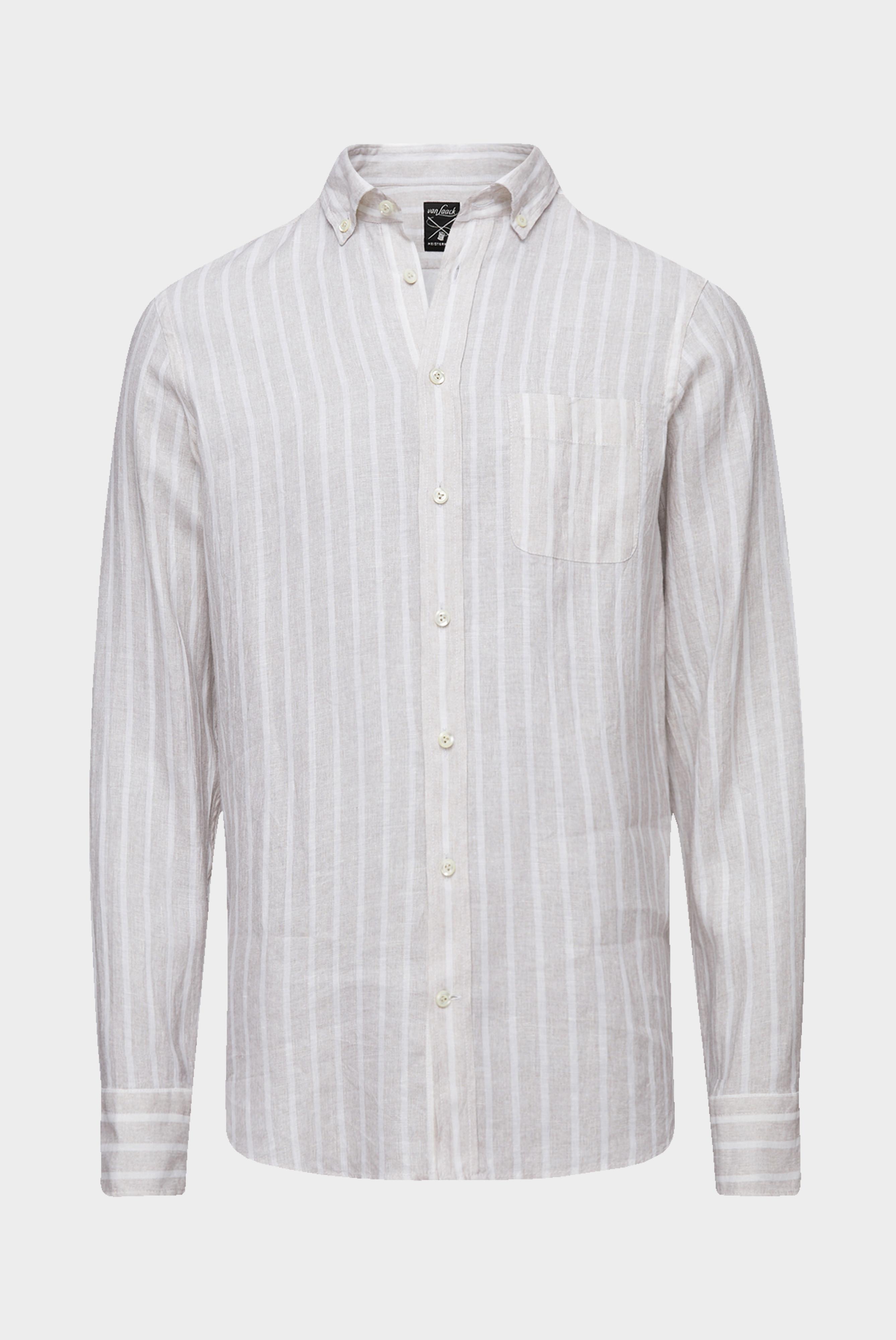Button-Down-Hemd aus Leinen mit Streifendruck Beige