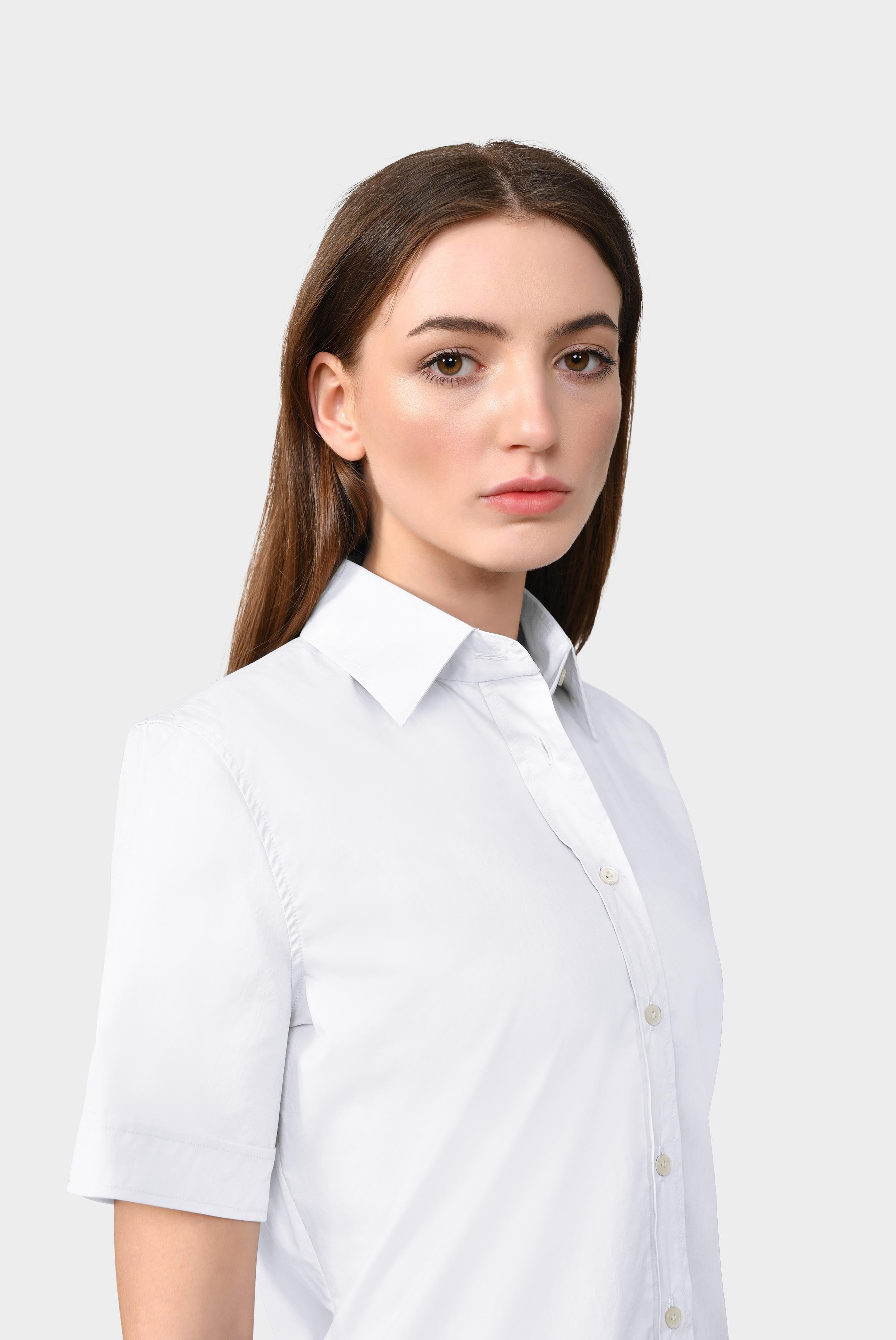 Hemdbluse aus Baumwollstretch mit Papier-Touch-Effekt Weiß