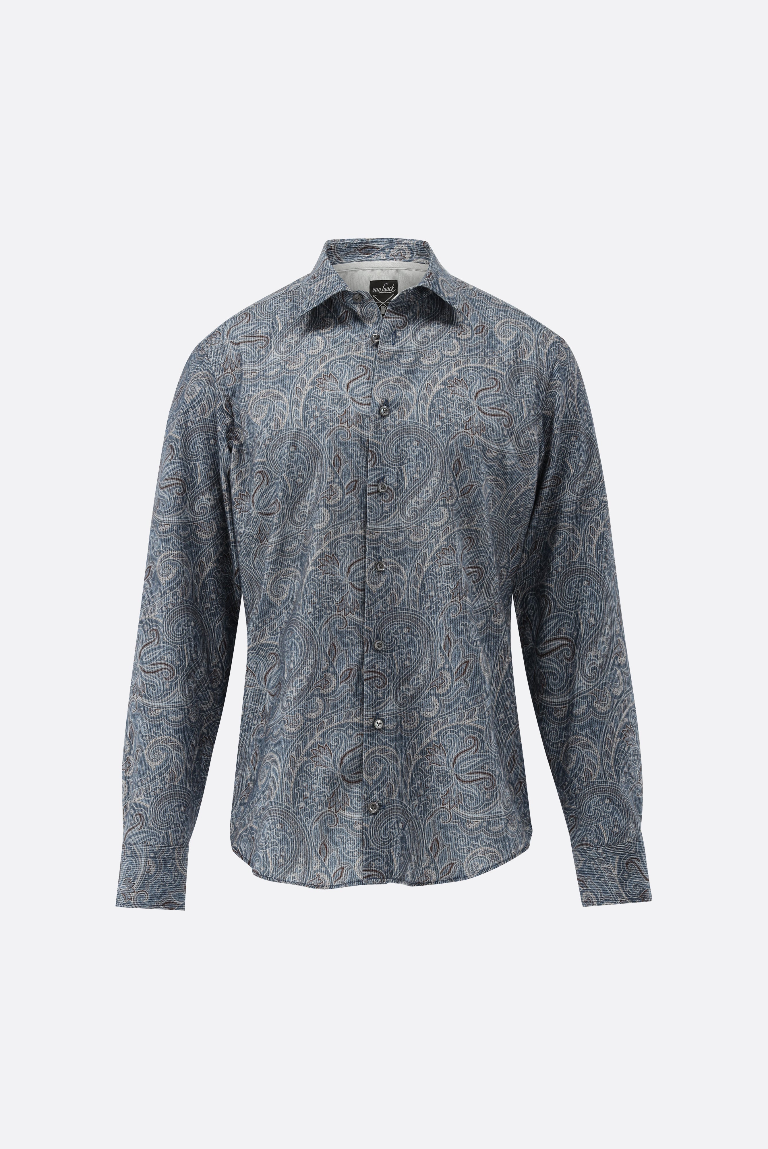 Corduroy shirt with paisley print, tailored fit