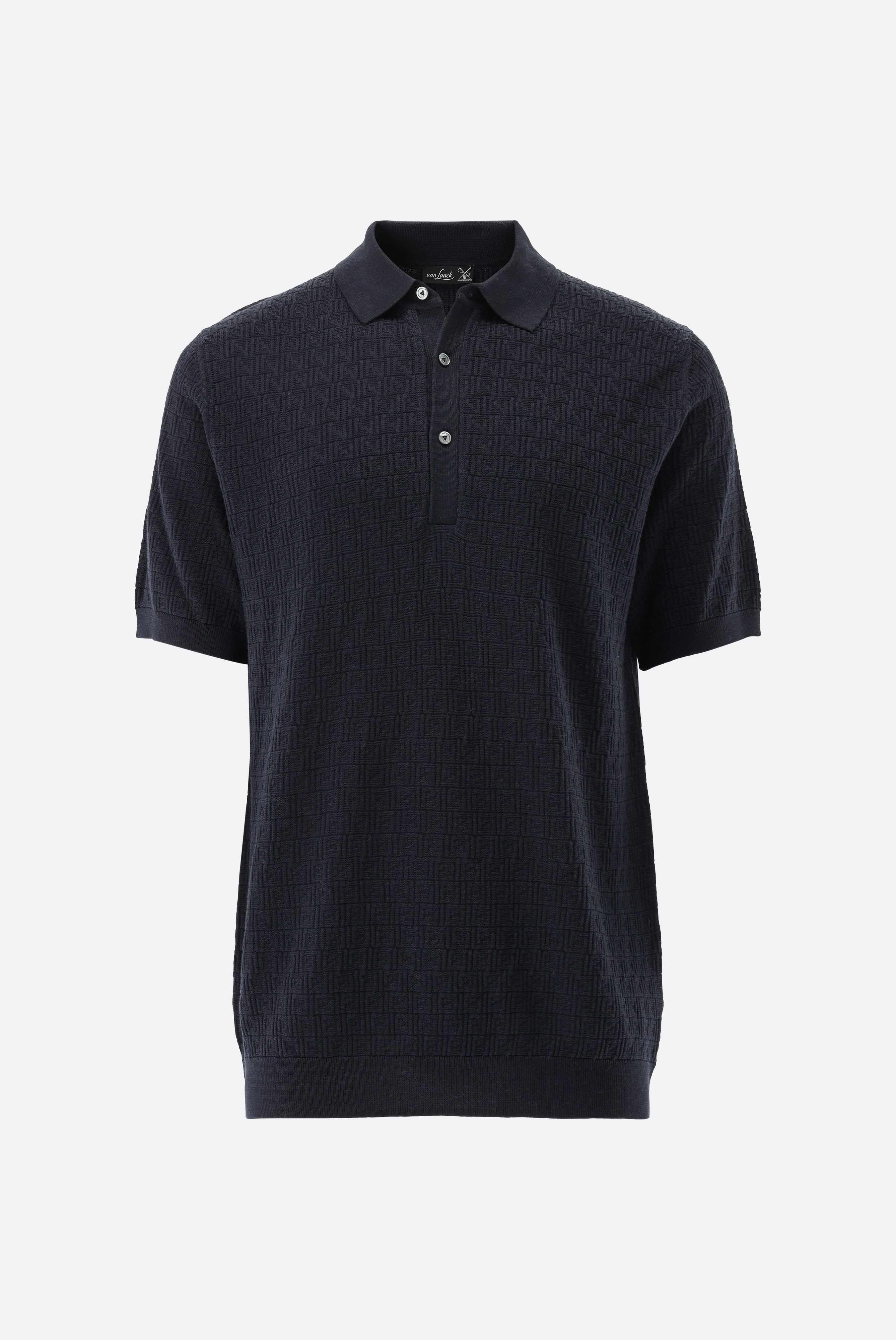 Van Laack-Strick Poloshirt mit Signature Jacquard Muster-Shirts-Black-Deal-Outlet-by-ARCHIVIST